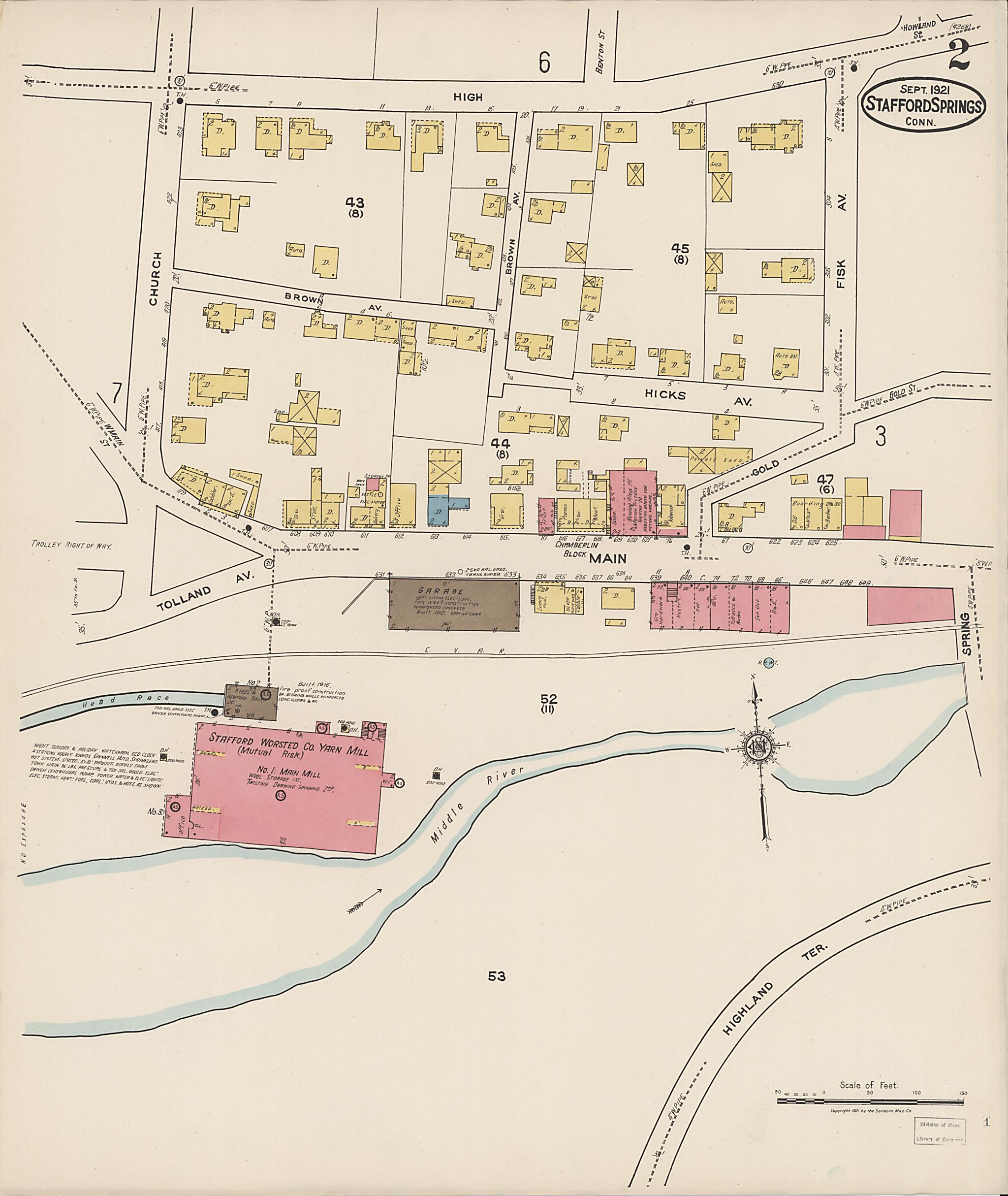 This old map of Stafford Springs, Tolland County, Connecticut was created by Sanborn Map Company in 1921