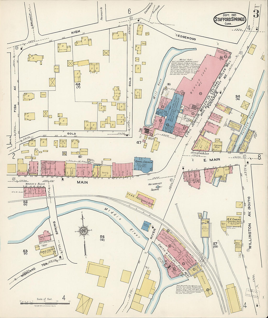 This old map of Stafford Springs, Tolland County, Connecticut was created by Sanborn Map Company in 1921