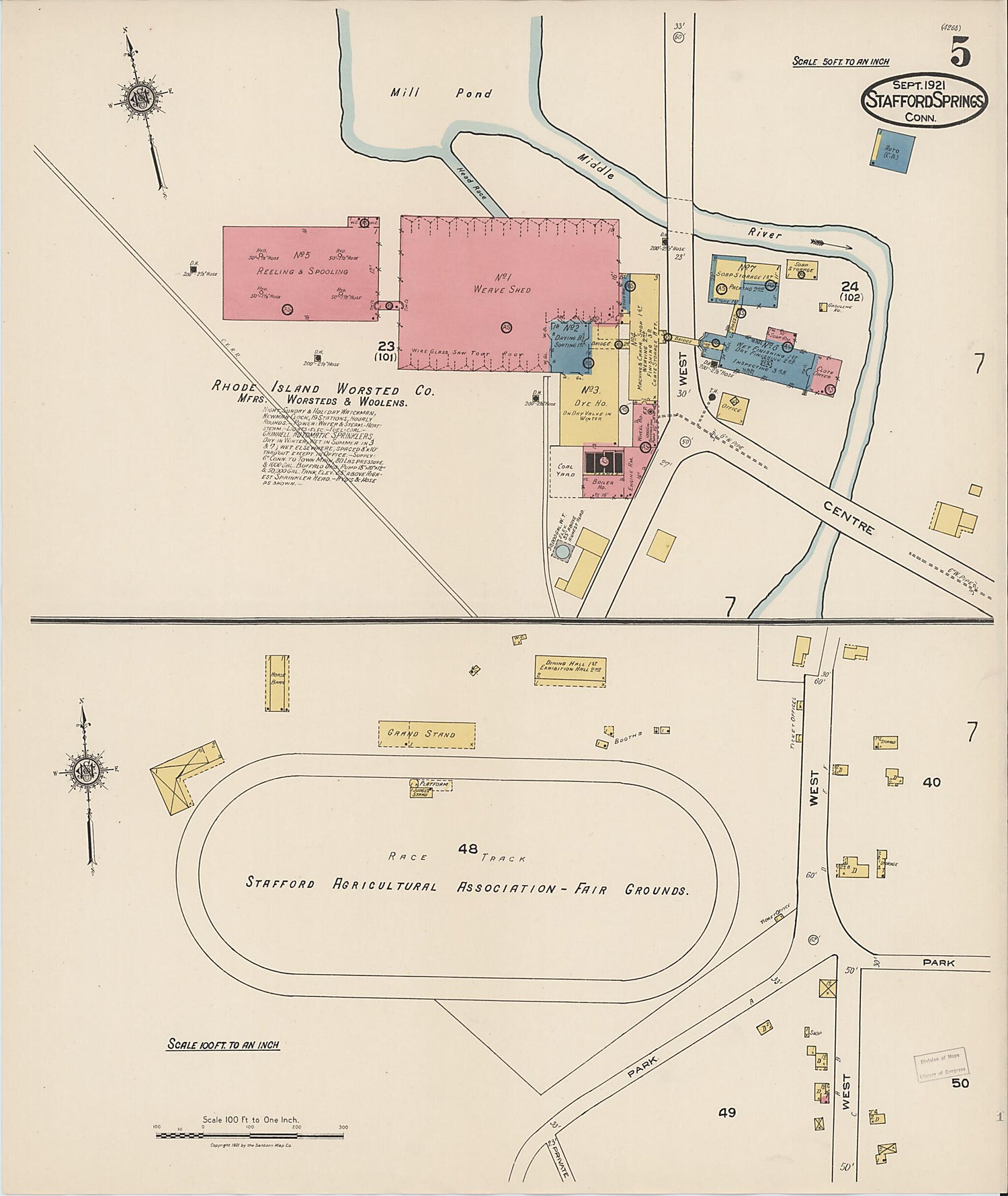 This old map of Stafford Springs, Tolland County, Connecticut was created by Sanborn Map Company in 1921