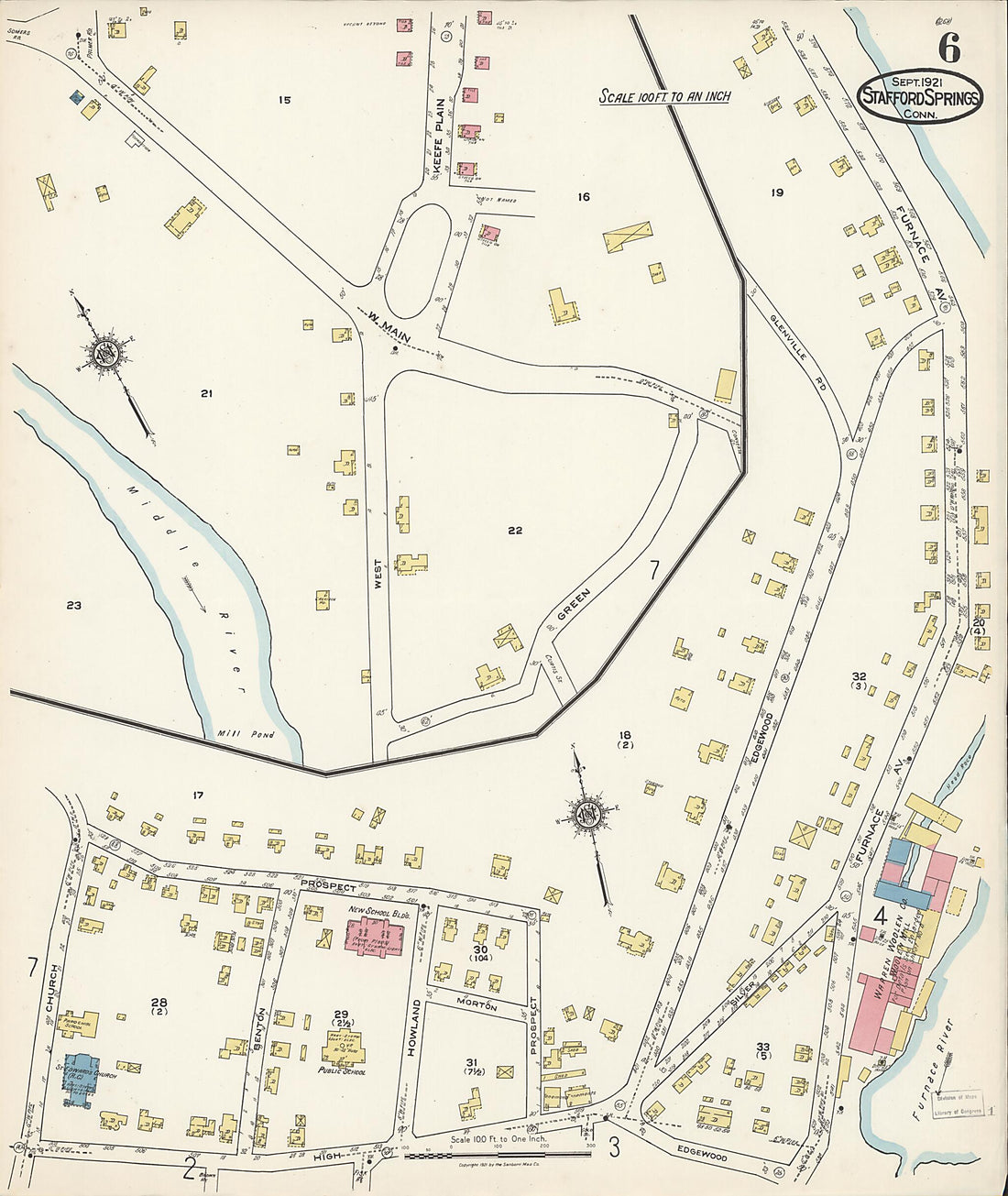 This old map of Stafford Springs, Tolland County, Connecticut was created by Sanborn Map Company in 1921