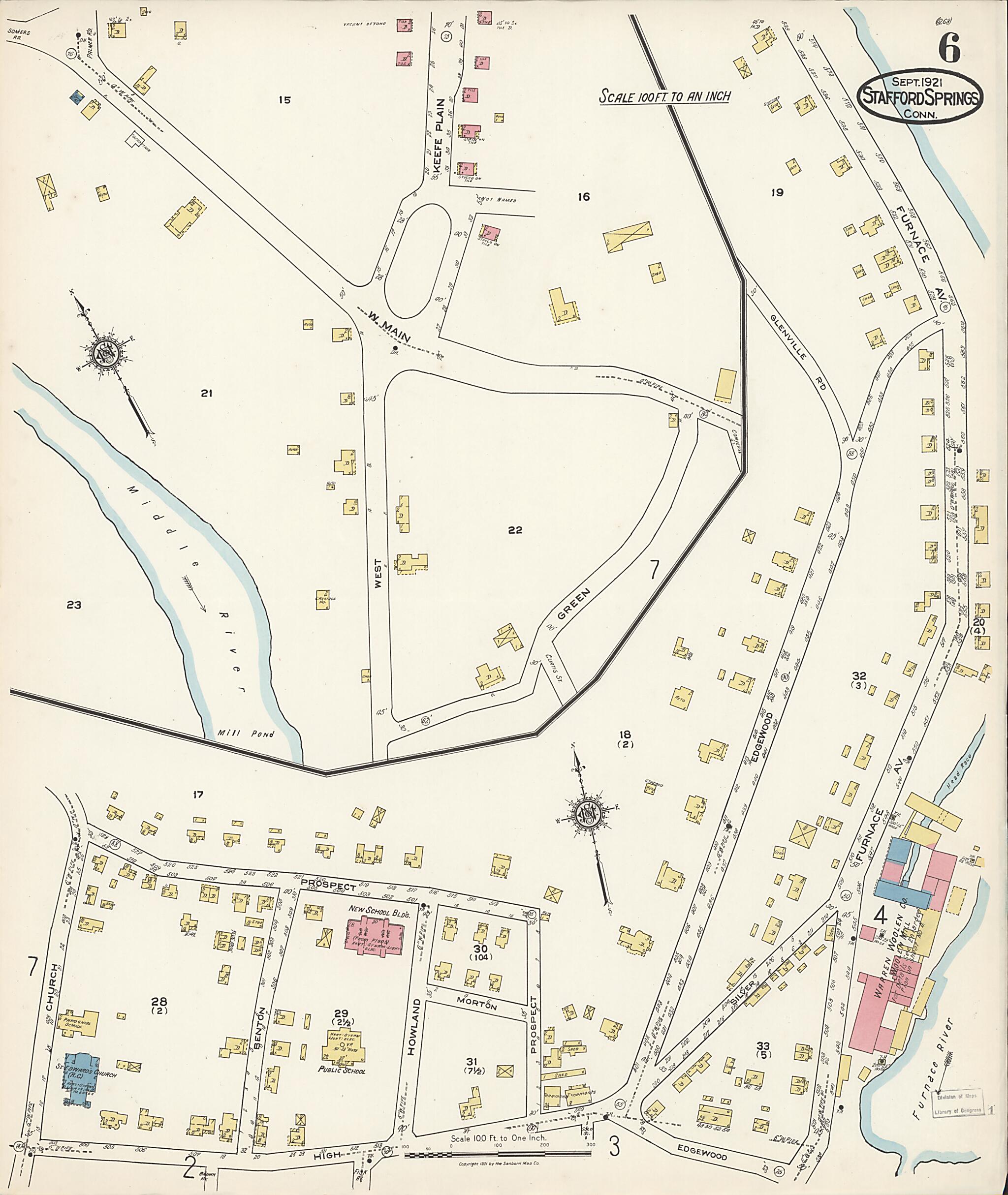 This old map of Stafford Springs, Tolland County, Connecticut was created by Sanborn Map Company in 1921