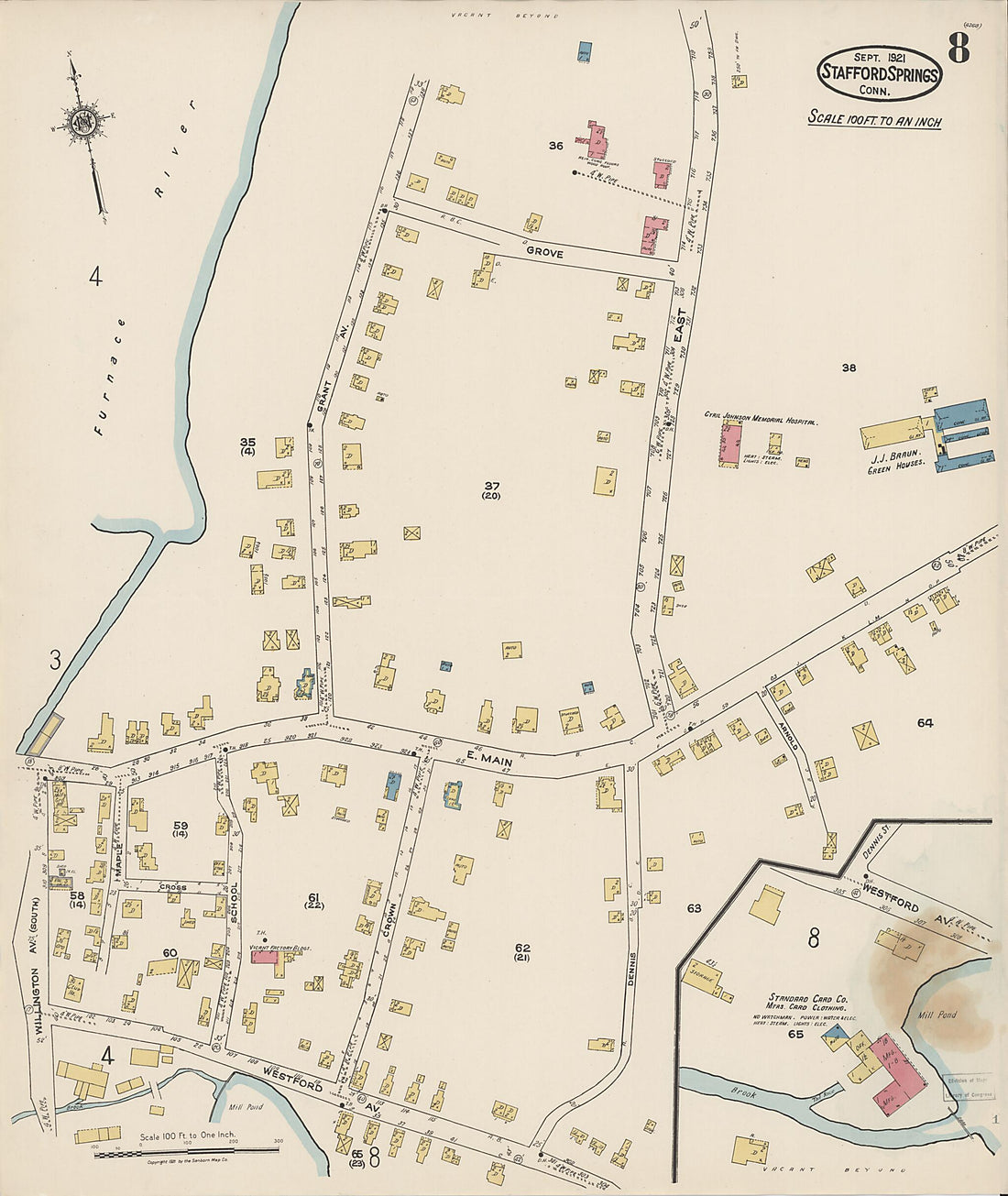 This old map of Stafford Springs, Tolland County, Connecticut was created by Sanborn Map Company in 1921