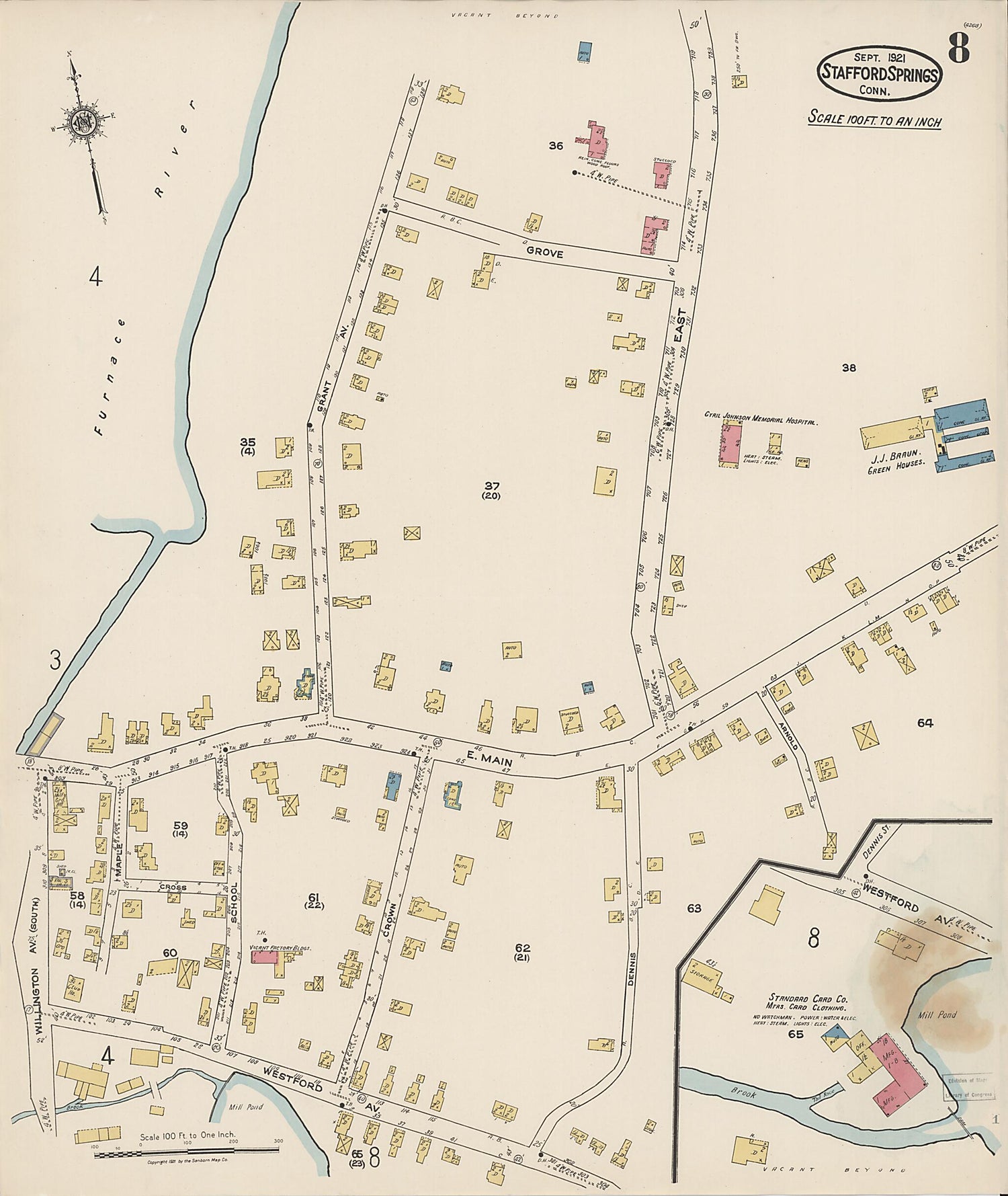This old map of Stafford Springs, Tolland County, Connecticut was created by Sanborn Map Company in 1921