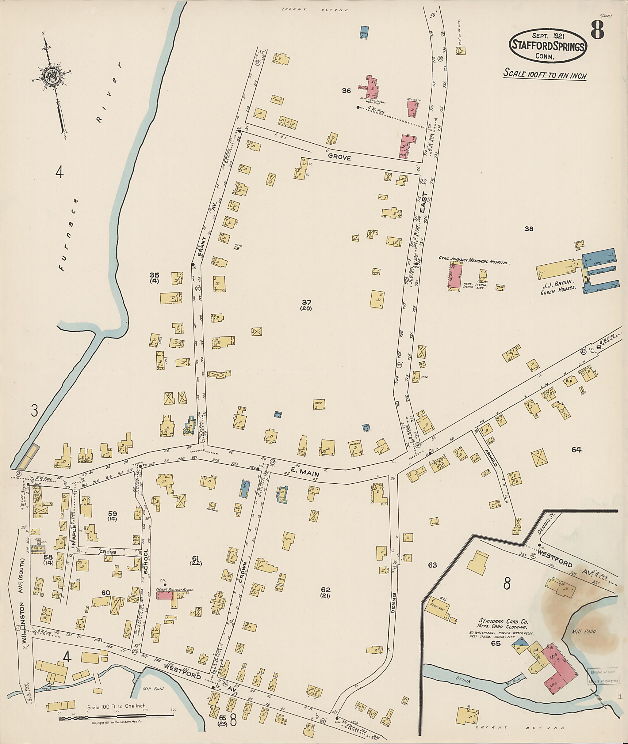 This old map of Stafford Springs, Tolland County, Connecticut was created by Sanborn Map Company in 1921