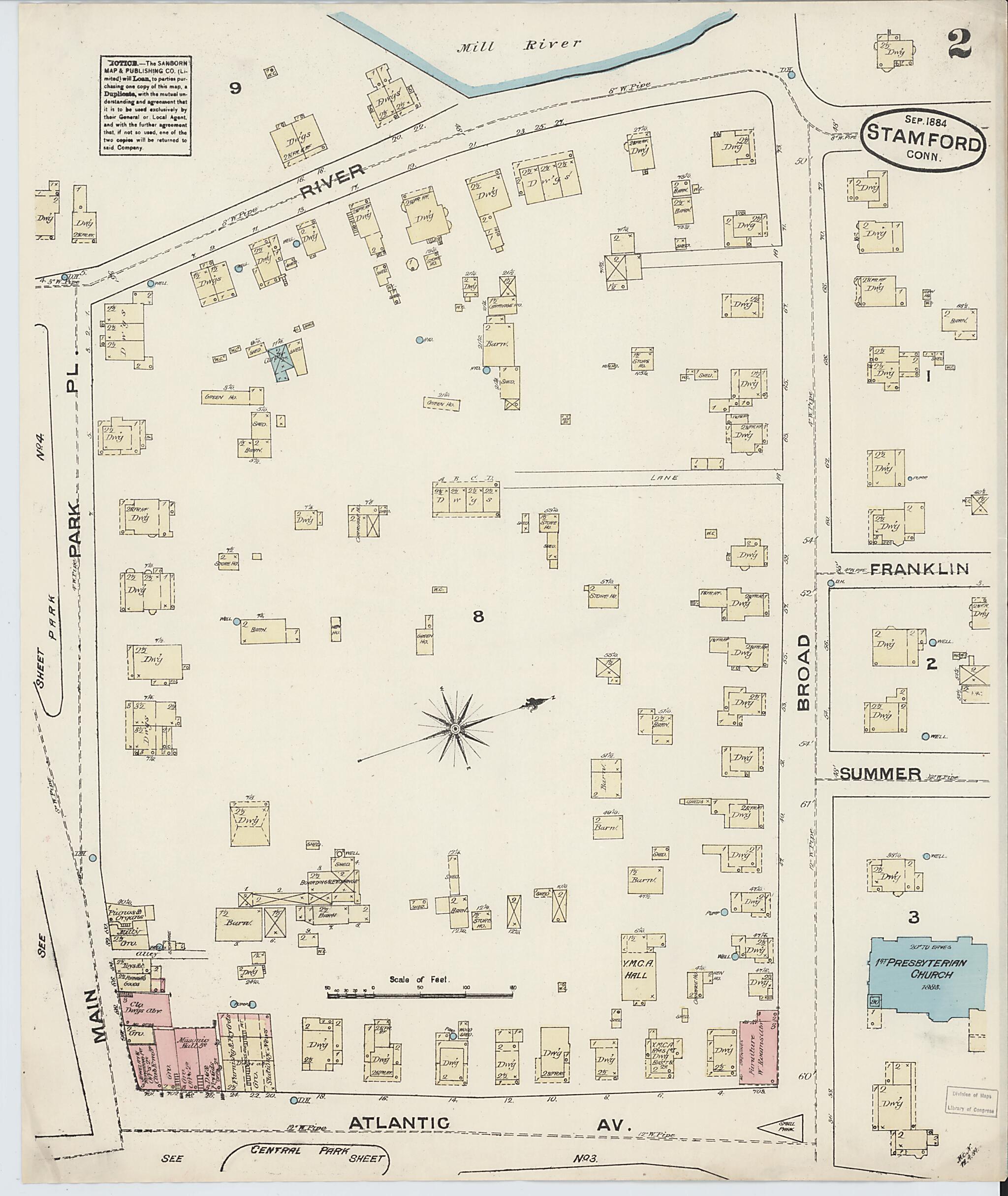 This old map of Stamford, Fairfield County, Connecticut was created by Sanborn Map Company in 1884