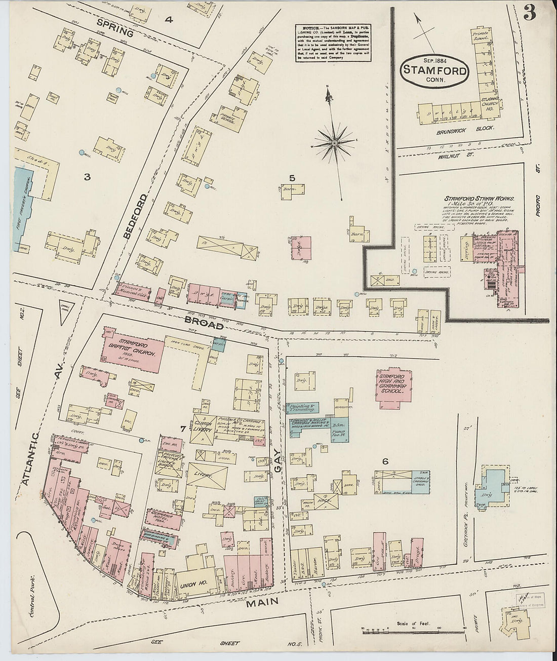 This old map of Stamford, Fairfield County, Connecticut was created by Sanborn Map Company in 1884
