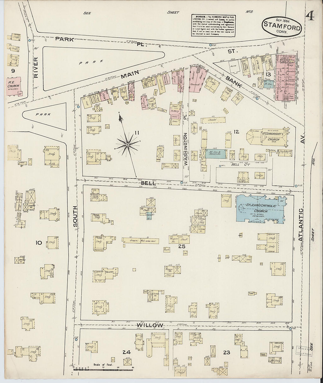 This old map of Stamford, Fairfield County, Connecticut was created by Sanborn Map Company in 1884