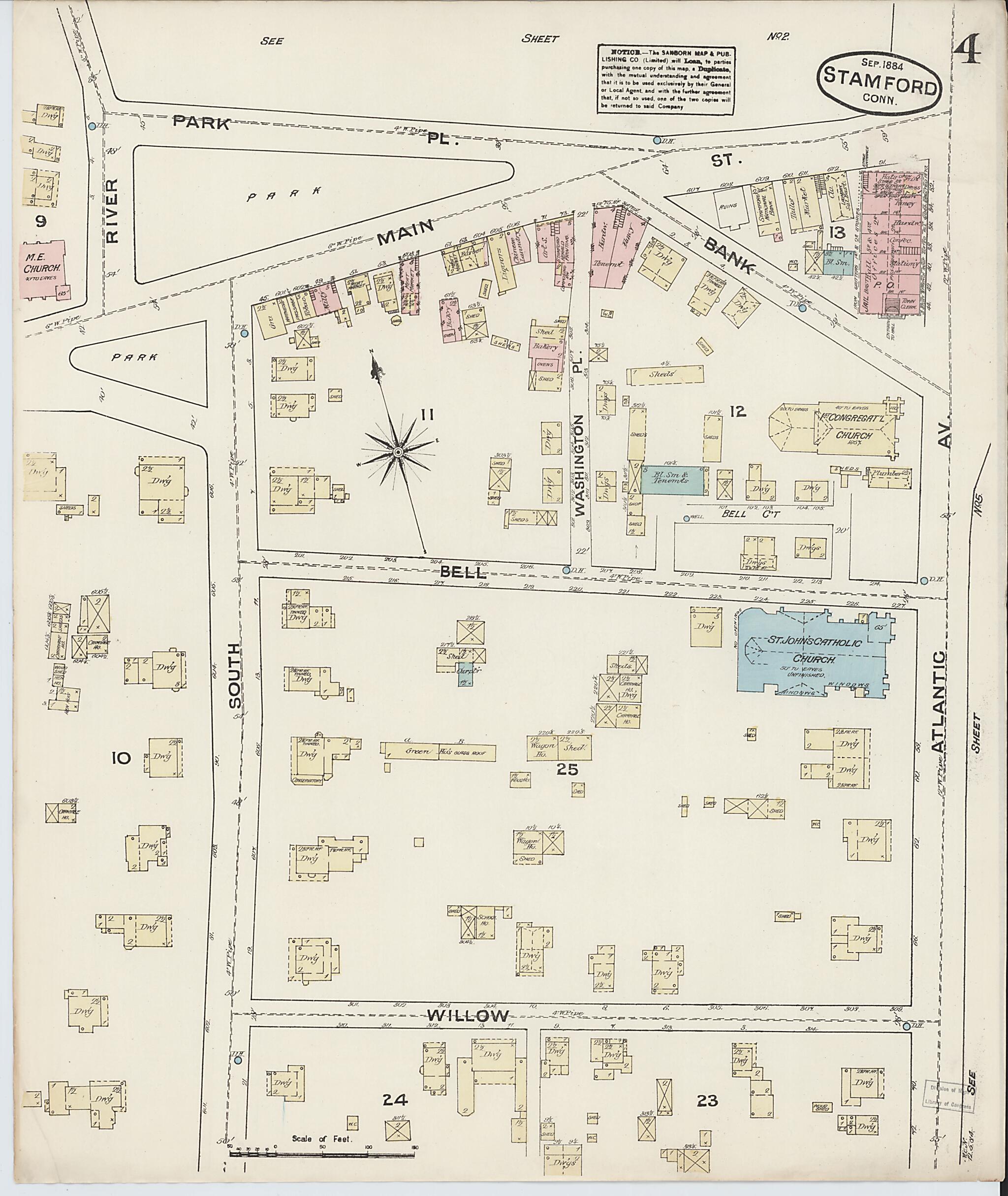 This old map of Stamford, Fairfield County, Connecticut was created by Sanborn Map Company in 1884