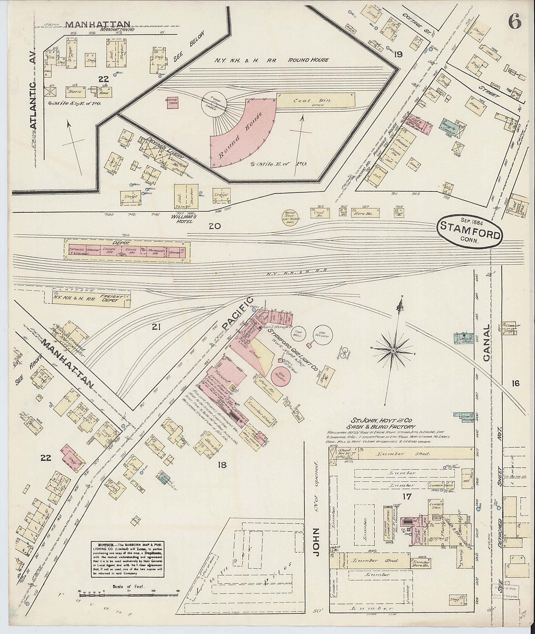 This old map of Stamford, Fairfield County, Connecticut was created by Sanborn Map Company in 1884