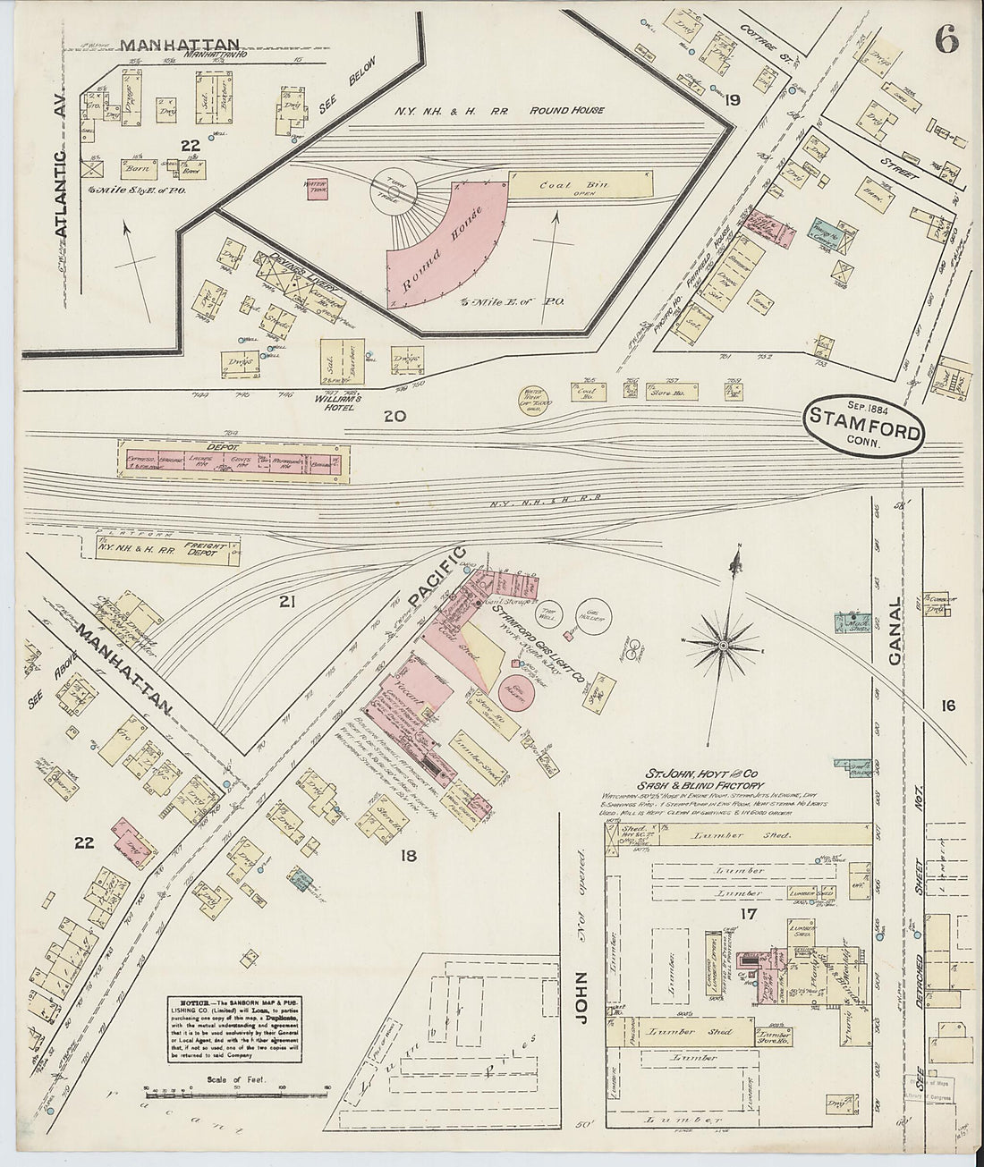 This old map of Stamford, Fairfield County, Connecticut was created by Sanborn Map Company in 1884