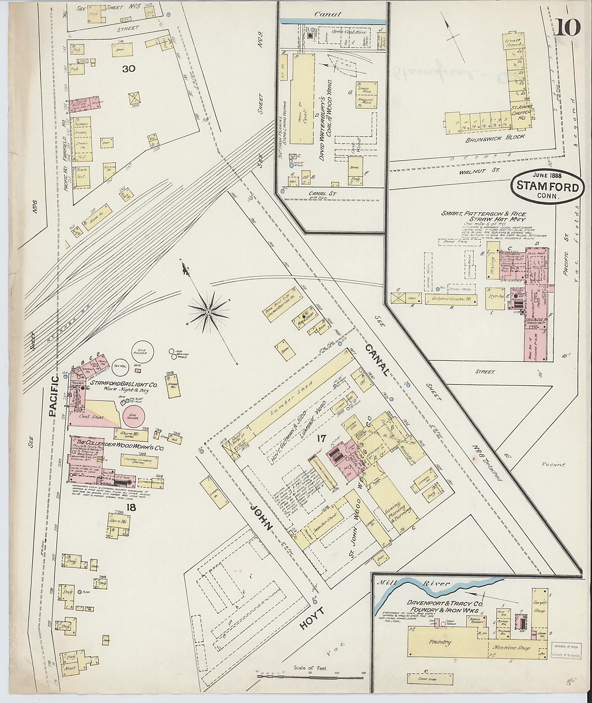 This old map of Stamford, Fairfield County, Connecticut was created by Sanborn Map Company in 1888
