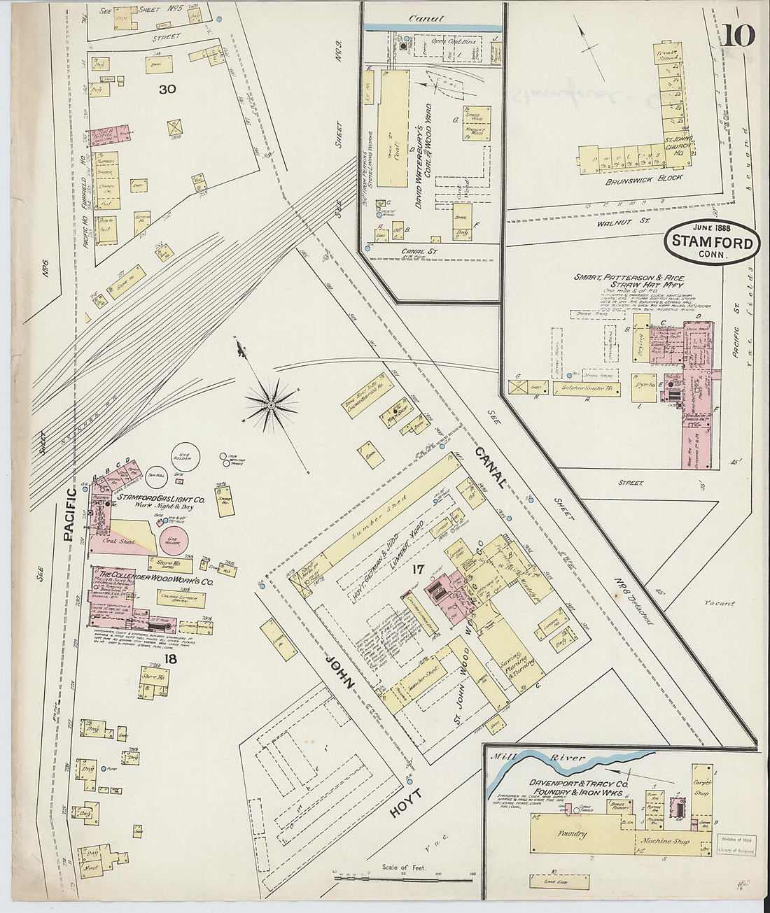 This old map of Stamford, Fairfield County, Connecticut was created by Sanborn Map Company in 1888