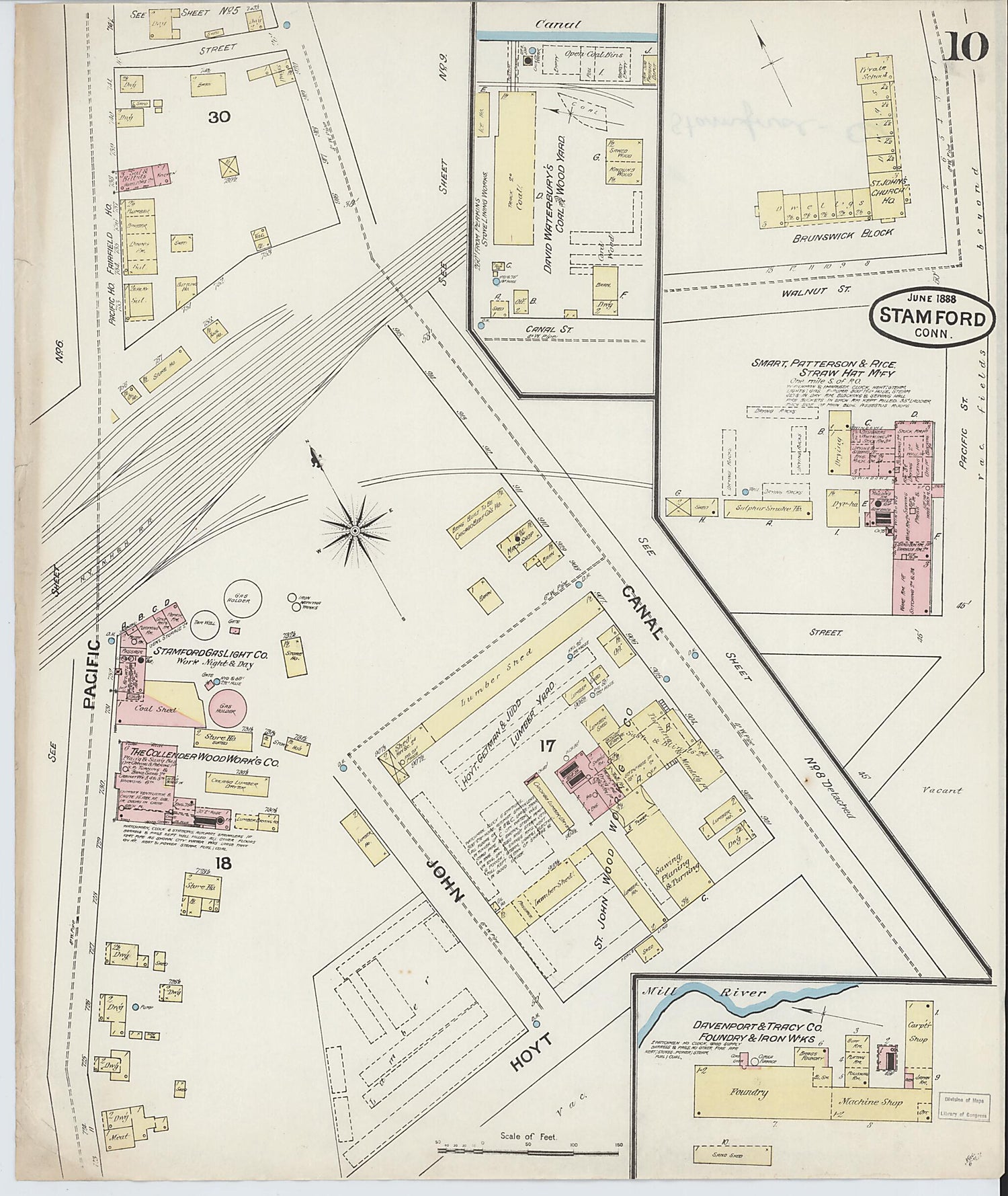 This old map of Stamford, Fairfield County, Connecticut was created by Sanborn Map Company in 1888
