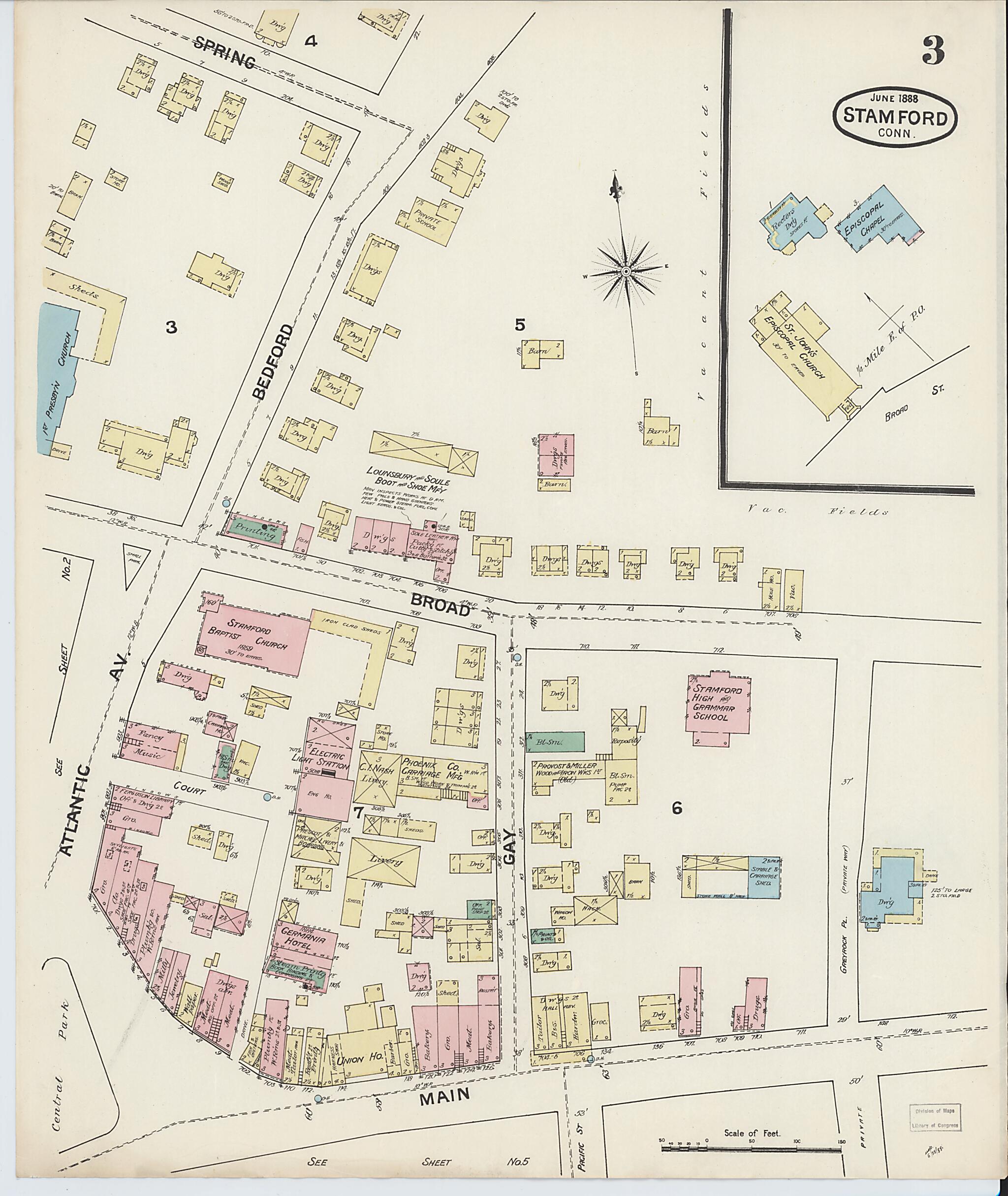 This old map of Stamford, Fairfield County, Connecticut was created by Sanborn Map Company in 1888