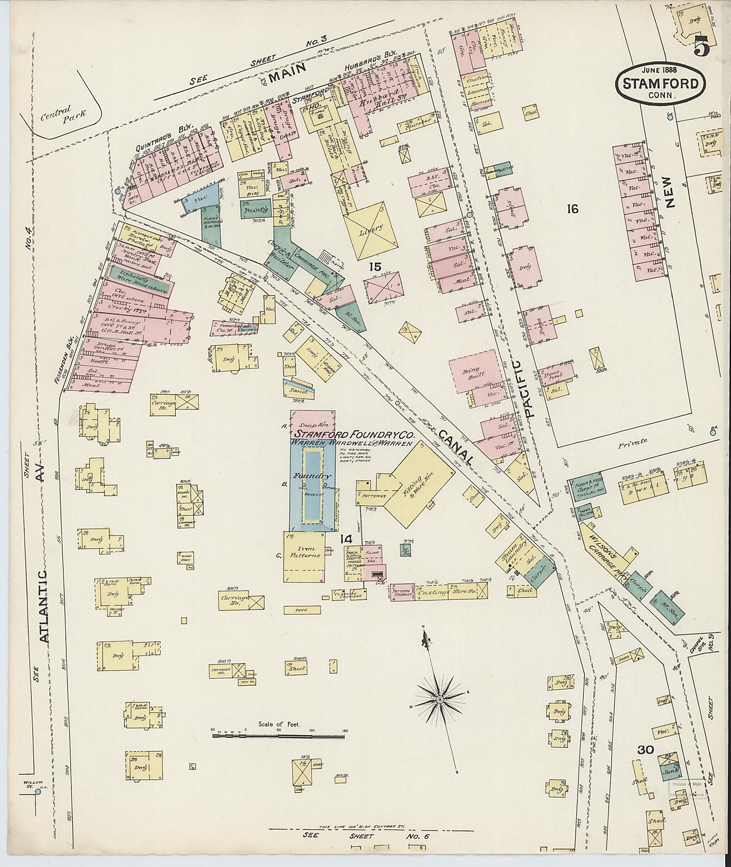 This old map of Stamford, Fairfield County, Connecticut was created by Sanborn Map Company in 1888