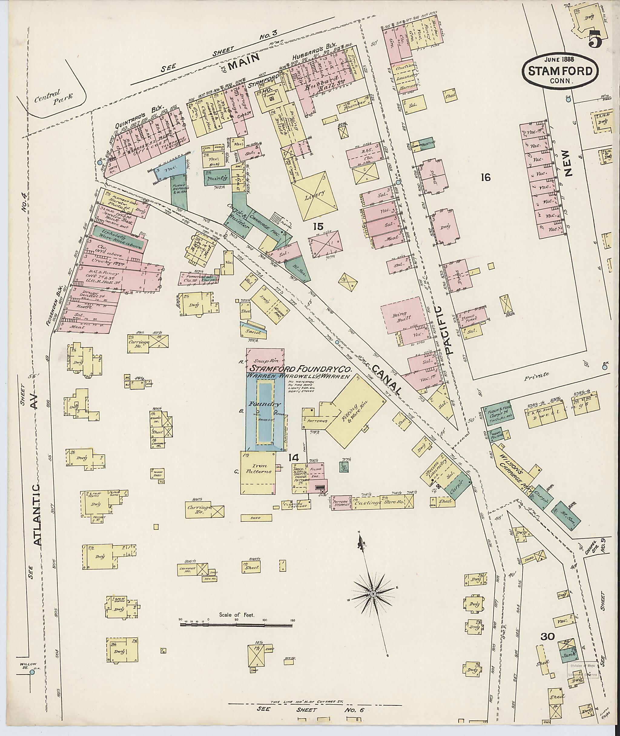This old map of Stamford, Fairfield County, Connecticut was created by Sanborn Map Company in 1888