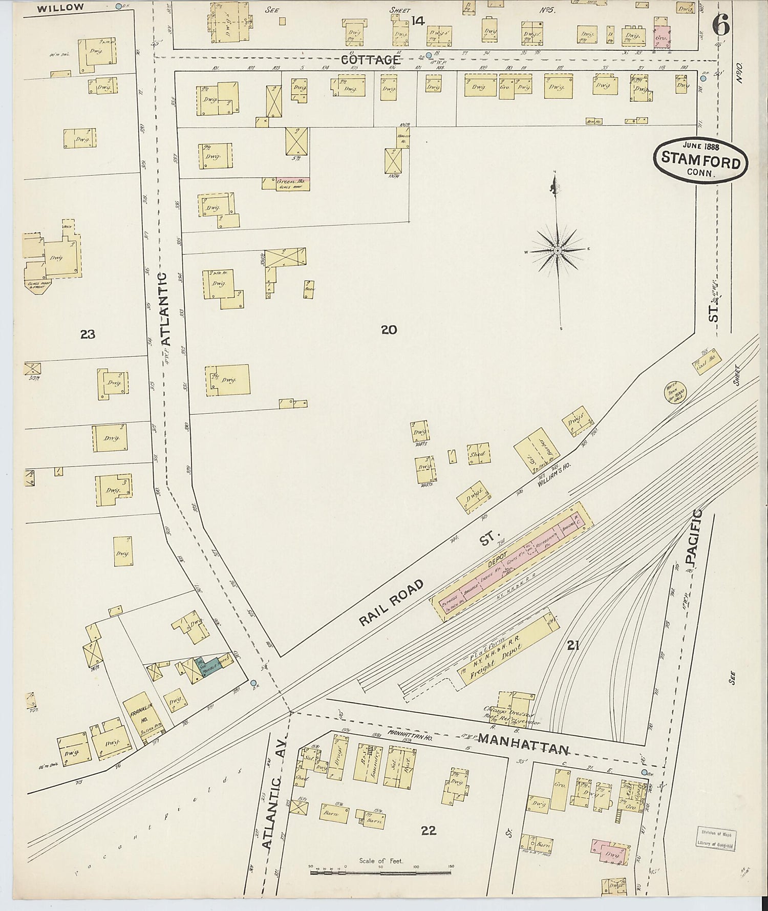 This old map of Stamford, Fairfield County, Connecticut was created by Sanborn Map Company in 1888