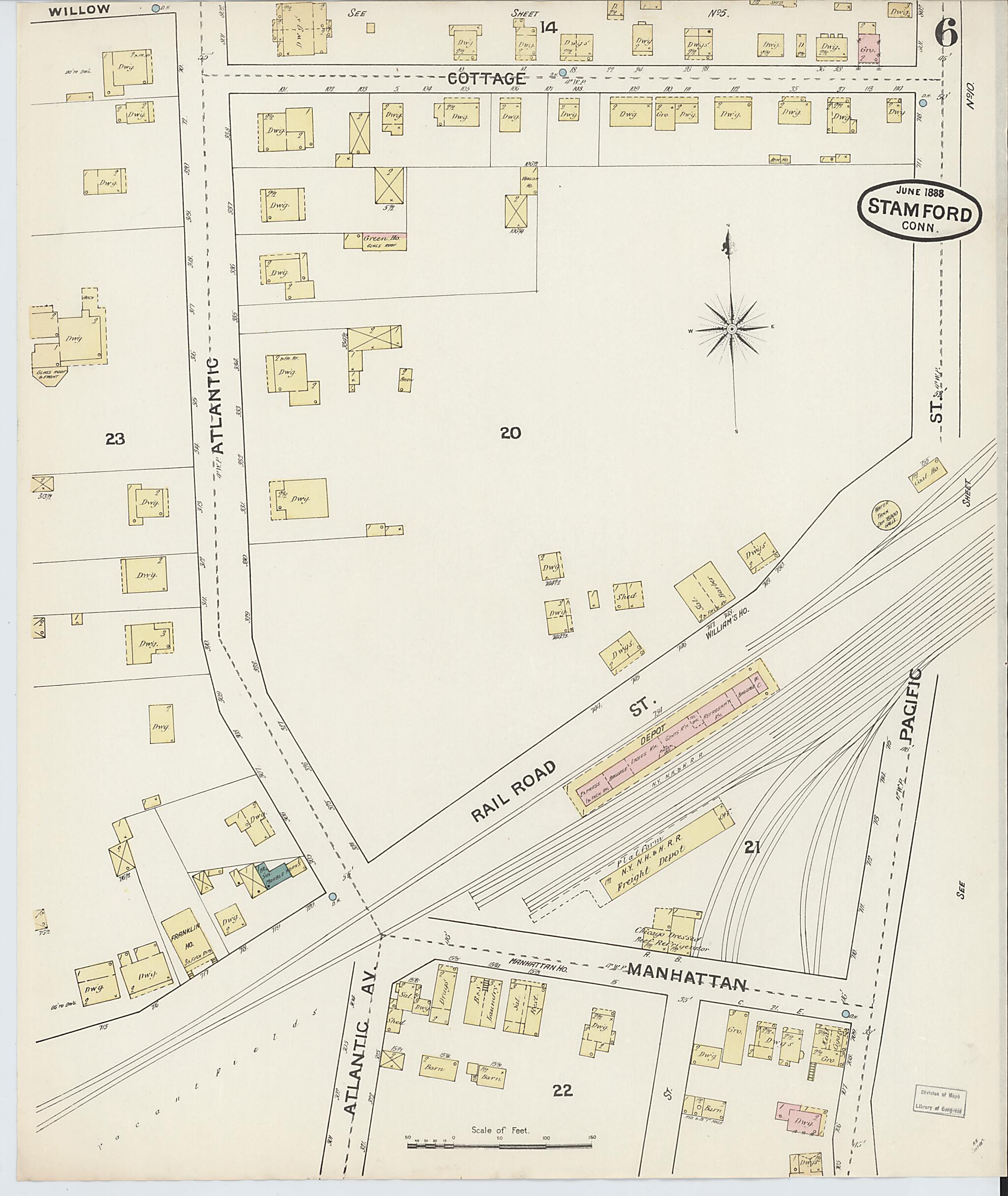This old map of Stamford, Fairfield County, Connecticut was created by Sanborn Map Company in 1888