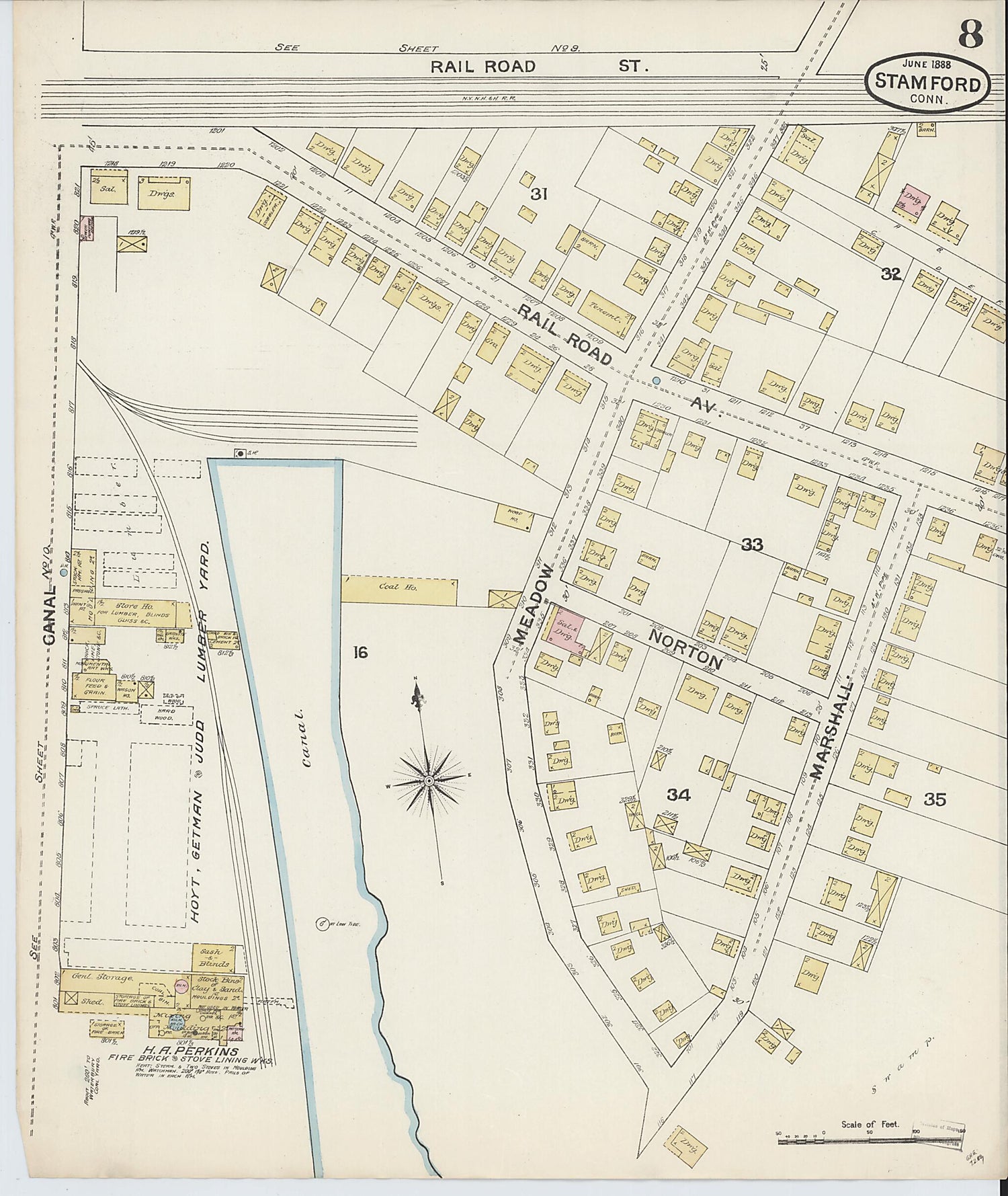 This old map of Stamford, Fairfield County, Connecticut was created by Sanborn Map Company in 1888