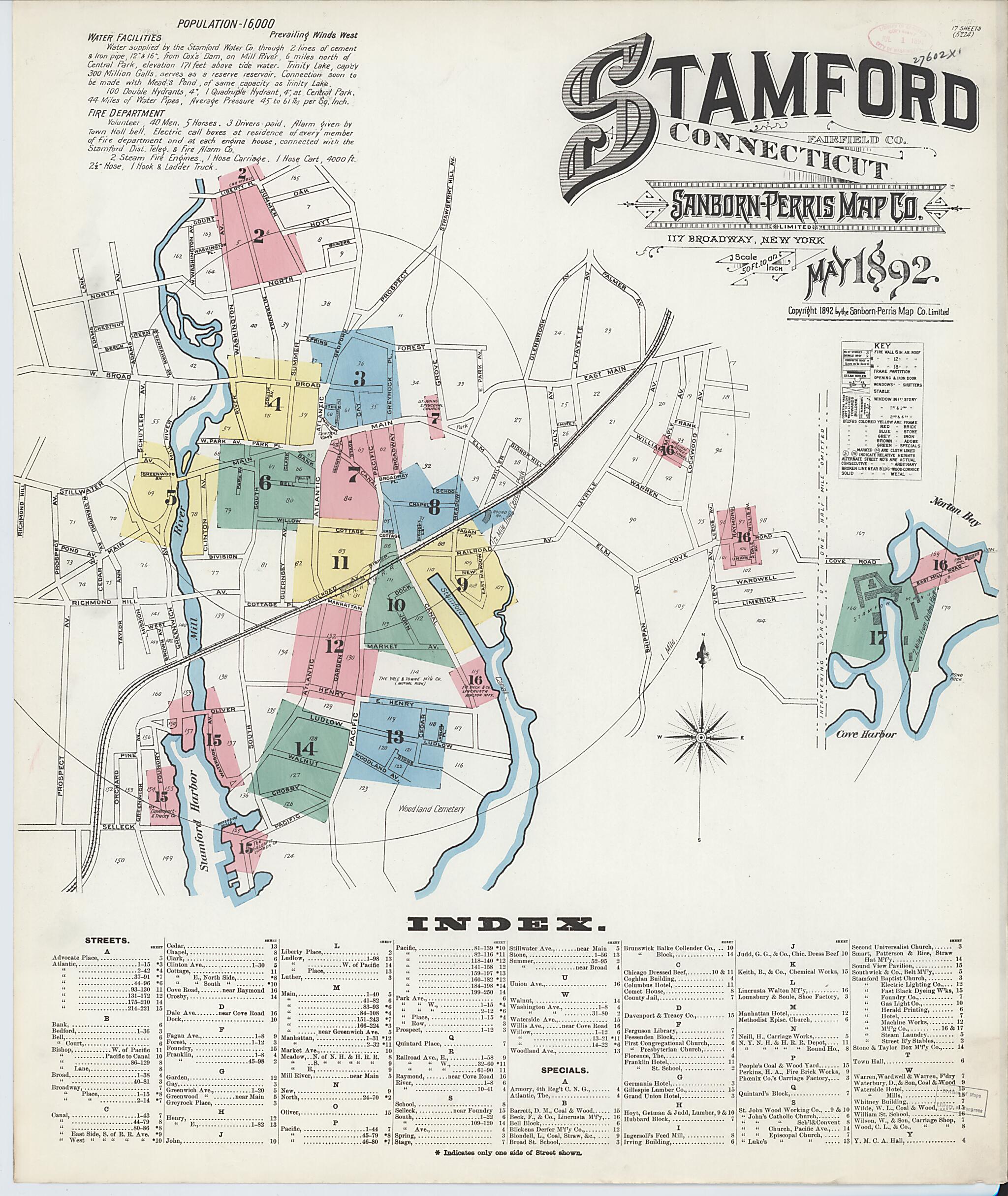 This old map of Stamford, Fairfield County, Connecticut was created by Sanborn Map Company in 1892