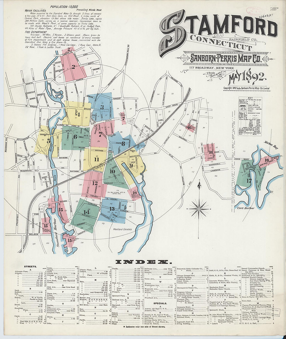 This old map of Stamford, Fairfield County, Connecticut was created by Sanborn Map Company in 1892