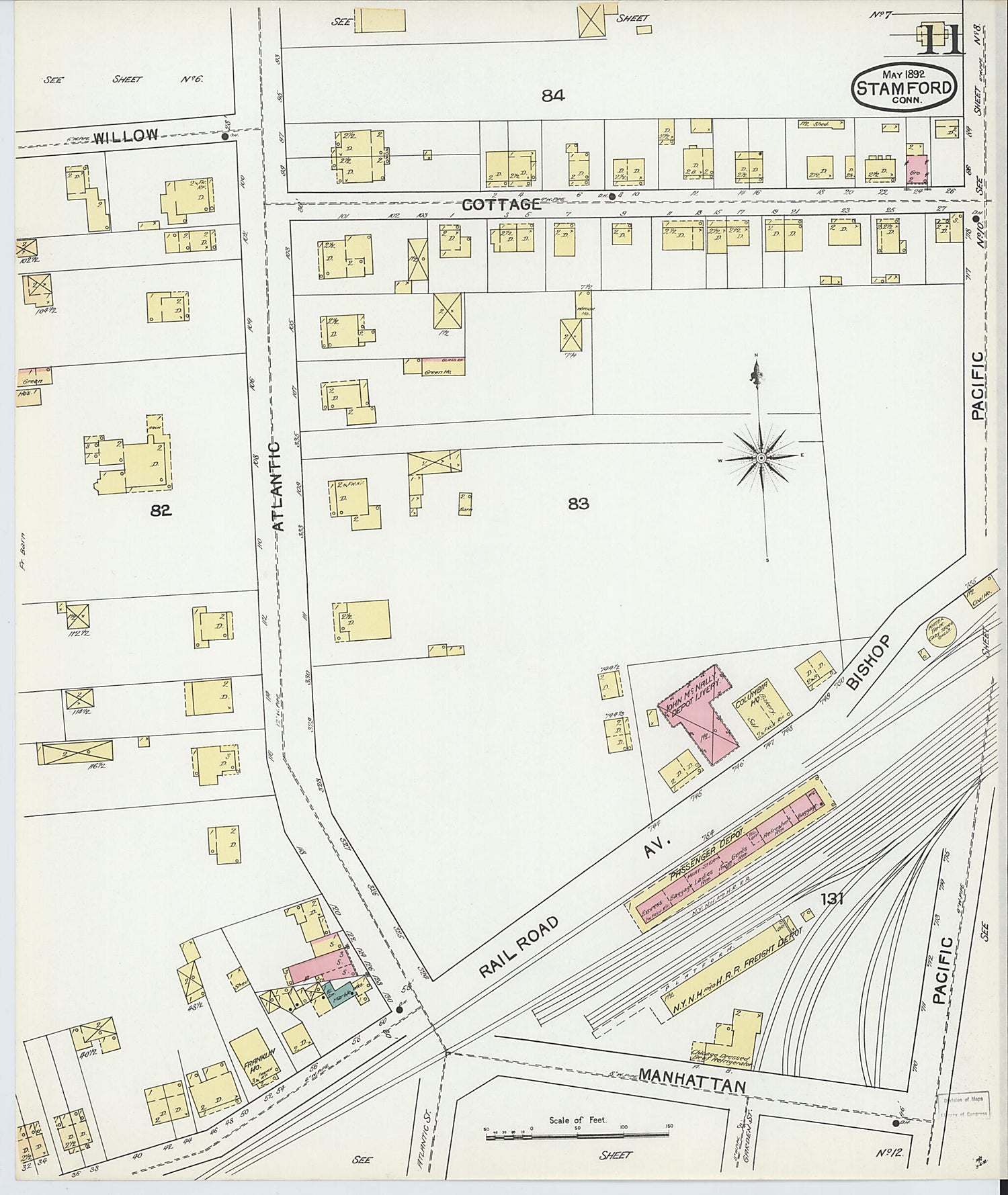 This old map of Stamford, Fairfield County, Connecticut was created by Sanborn Map Company in 1892