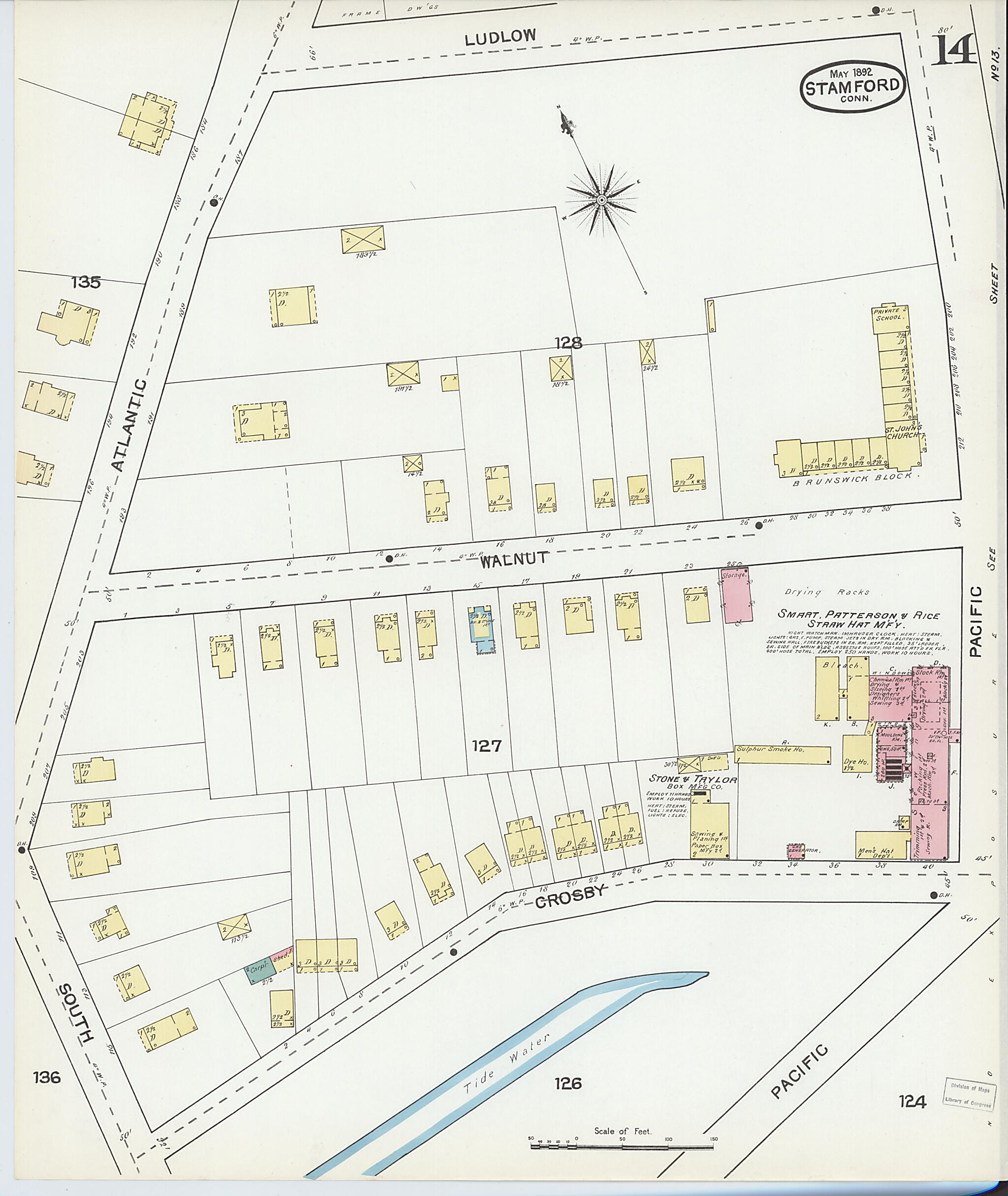 This old map of Stamford, Fairfield County, Connecticut was created by Sanborn Map Company in 1892