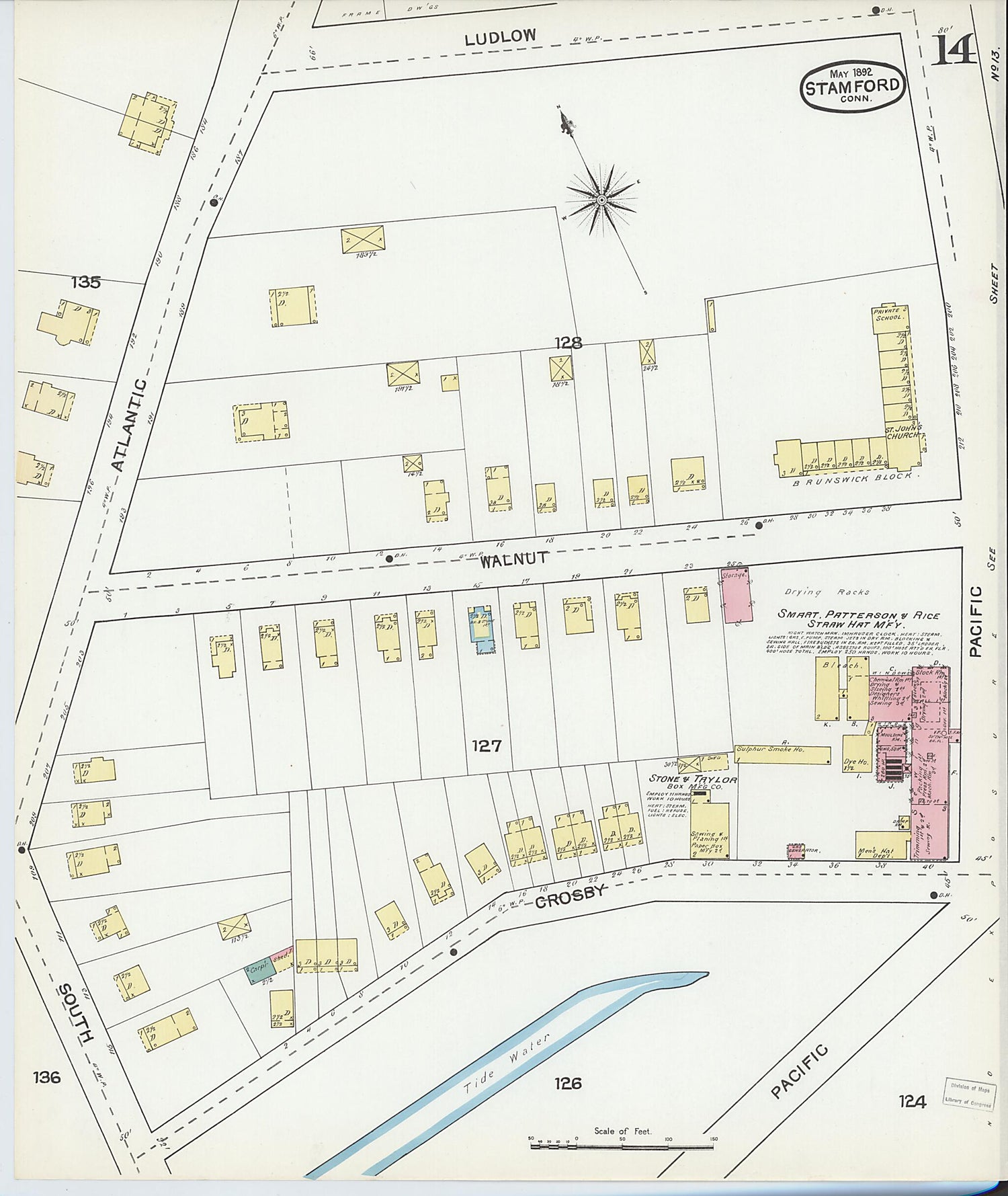 This old map of Stamford, Fairfield County, Connecticut was created by Sanborn Map Company in 1892