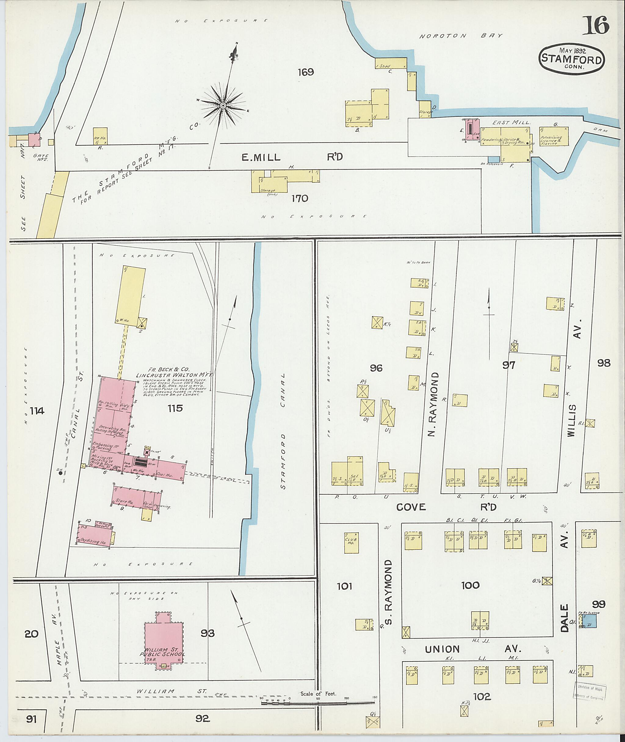 This old map of Stamford, Fairfield County, Connecticut was created by Sanborn Map Company in 1892