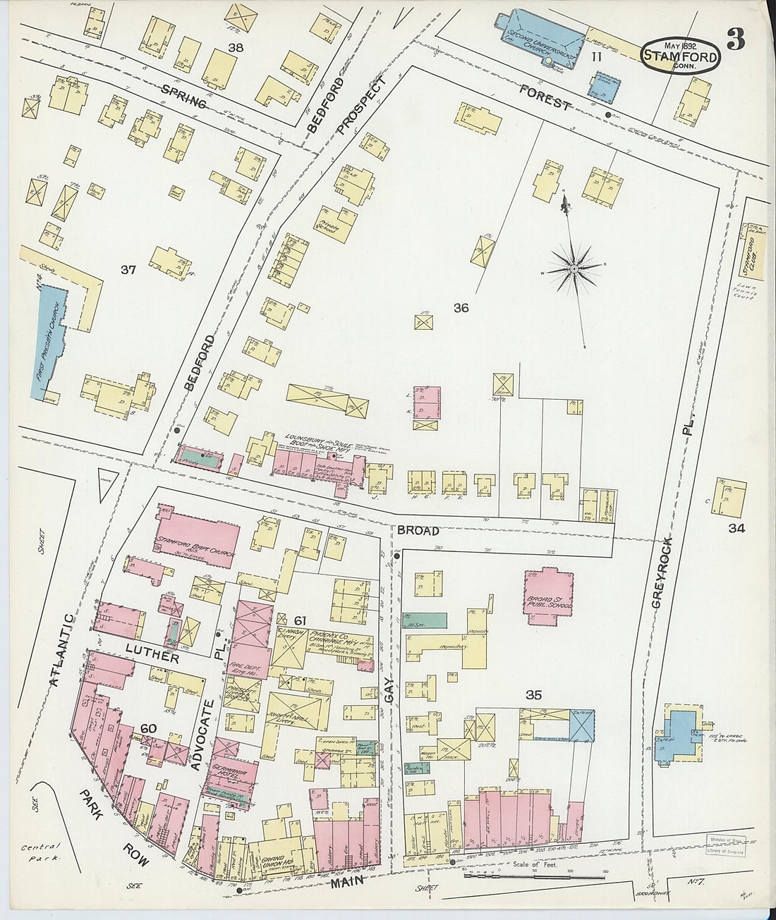 This old map of Stamford, Fairfield County, Connecticut was created by Sanborn Map Company in 1892
