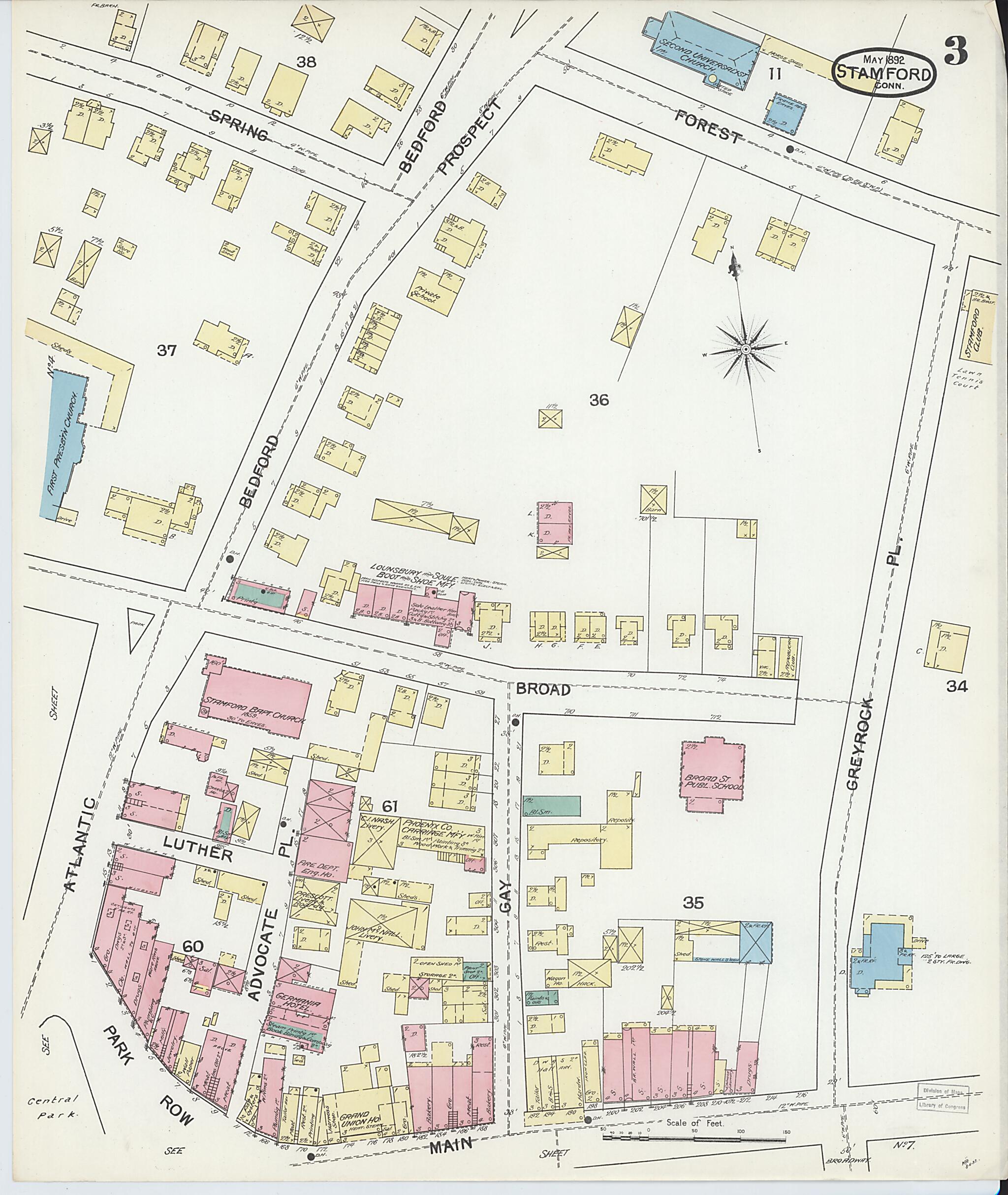 This old map of Stamford, Fairfield County, Connecticut was created by Sanborn Map Company in 1892