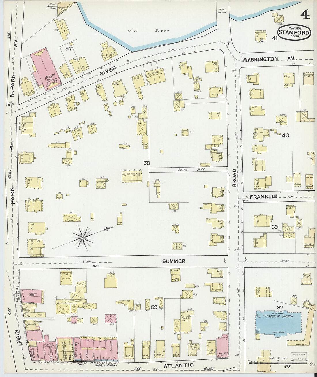 This old map of Stamford, Fairfield County, Connecticut was created by Sanborn Map Company in 1892