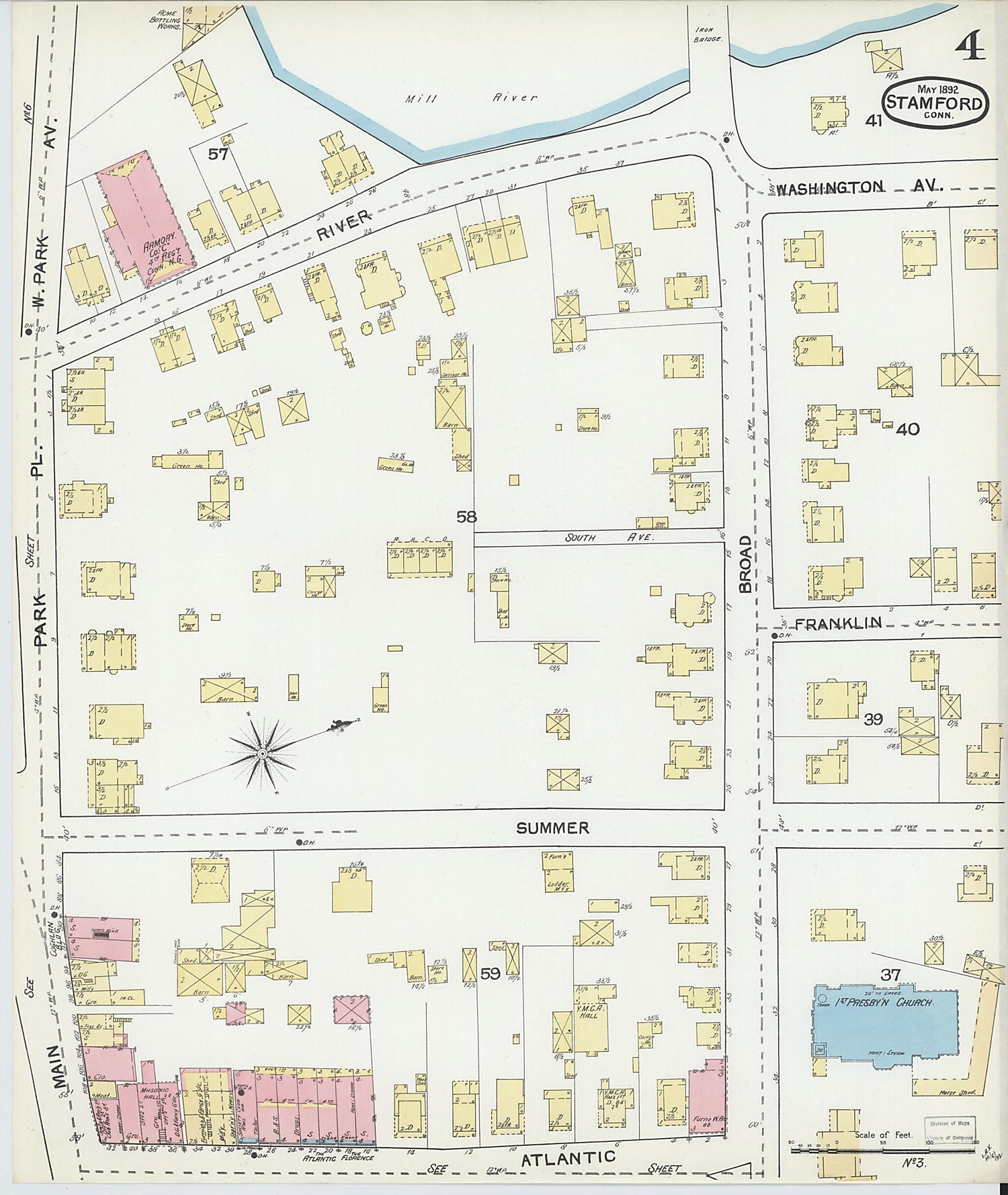 This old map of Stamford, Fairfield County, Connecticut was created by Sanborn Map Company in 1892