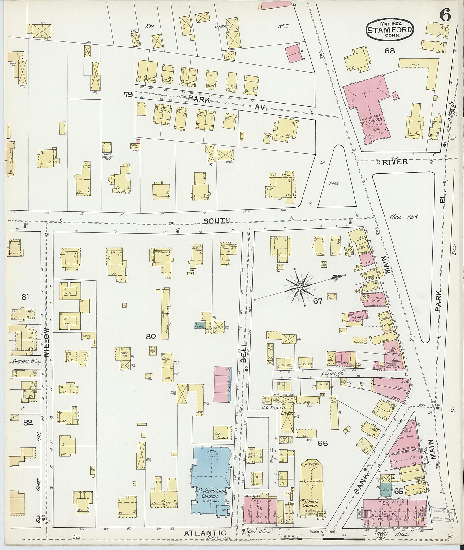 This old map of Stamford, Fairfield County, Connecticut was created by Sanborn Map Company in 1892