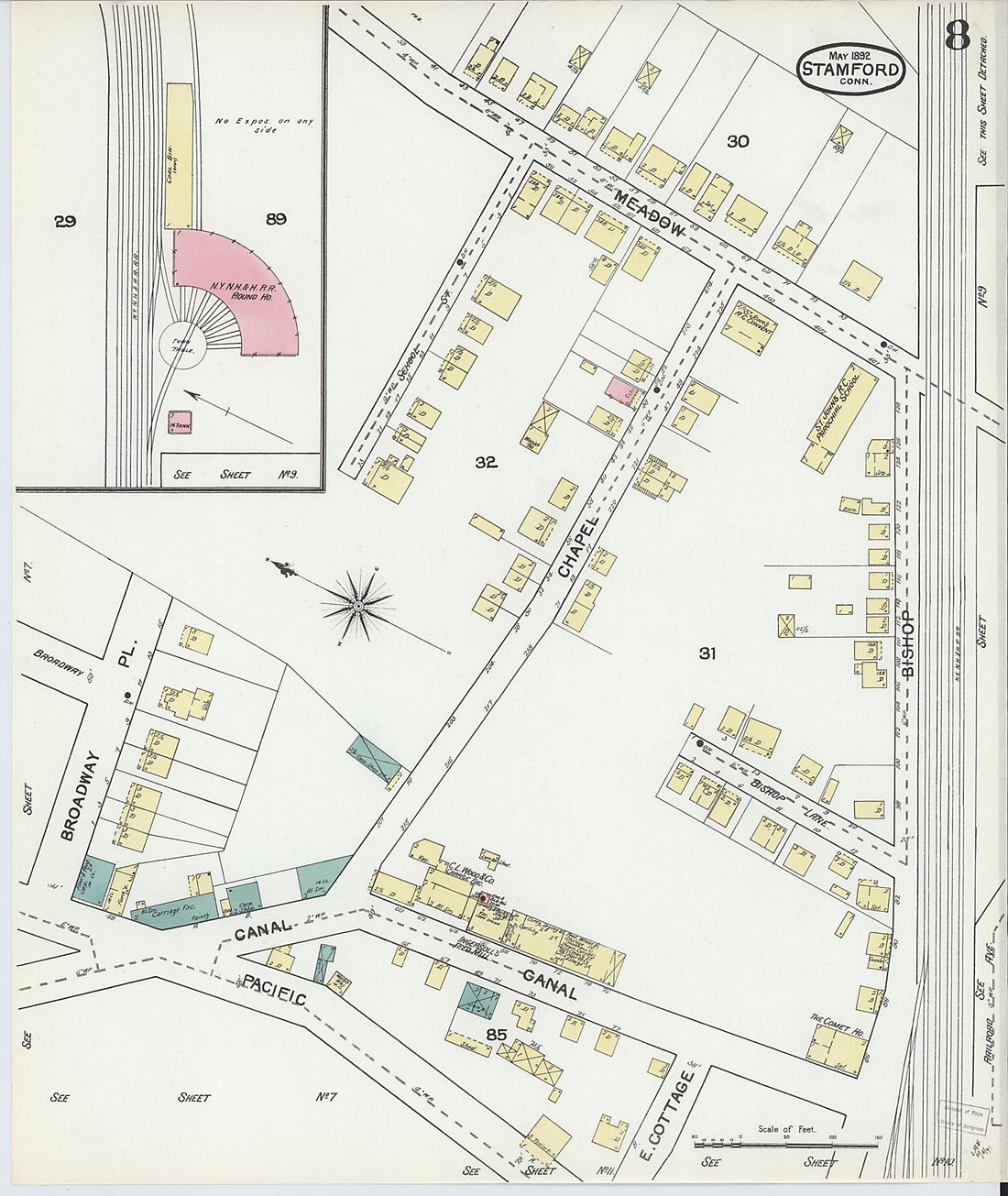 This old map of Stamford, Fairfield County, Connecticut was created by Sanborn Map Company in 1892