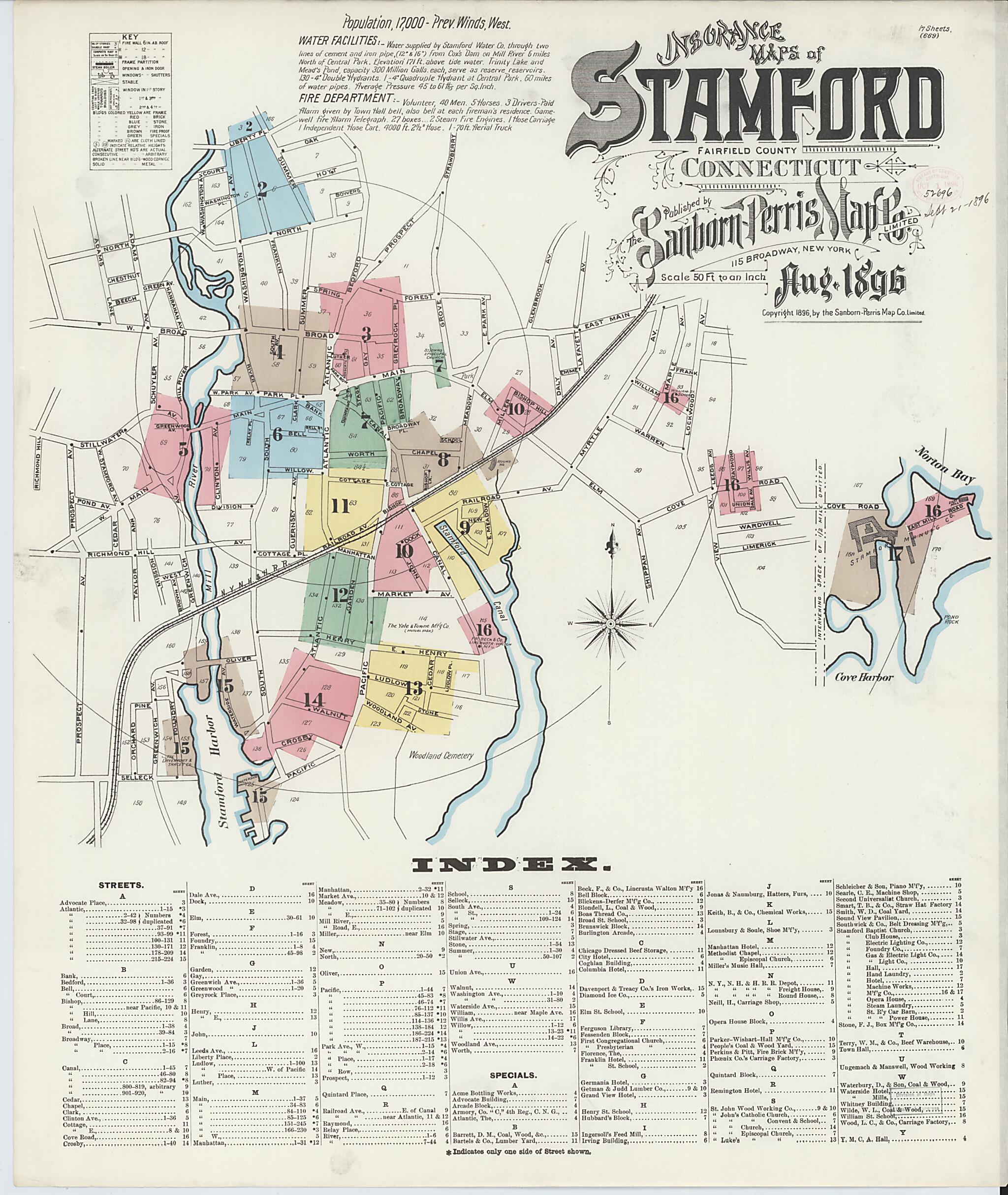 This old map of Stamford, Fairfield County, Connecticut was created by Sanborn Map Company in 1896