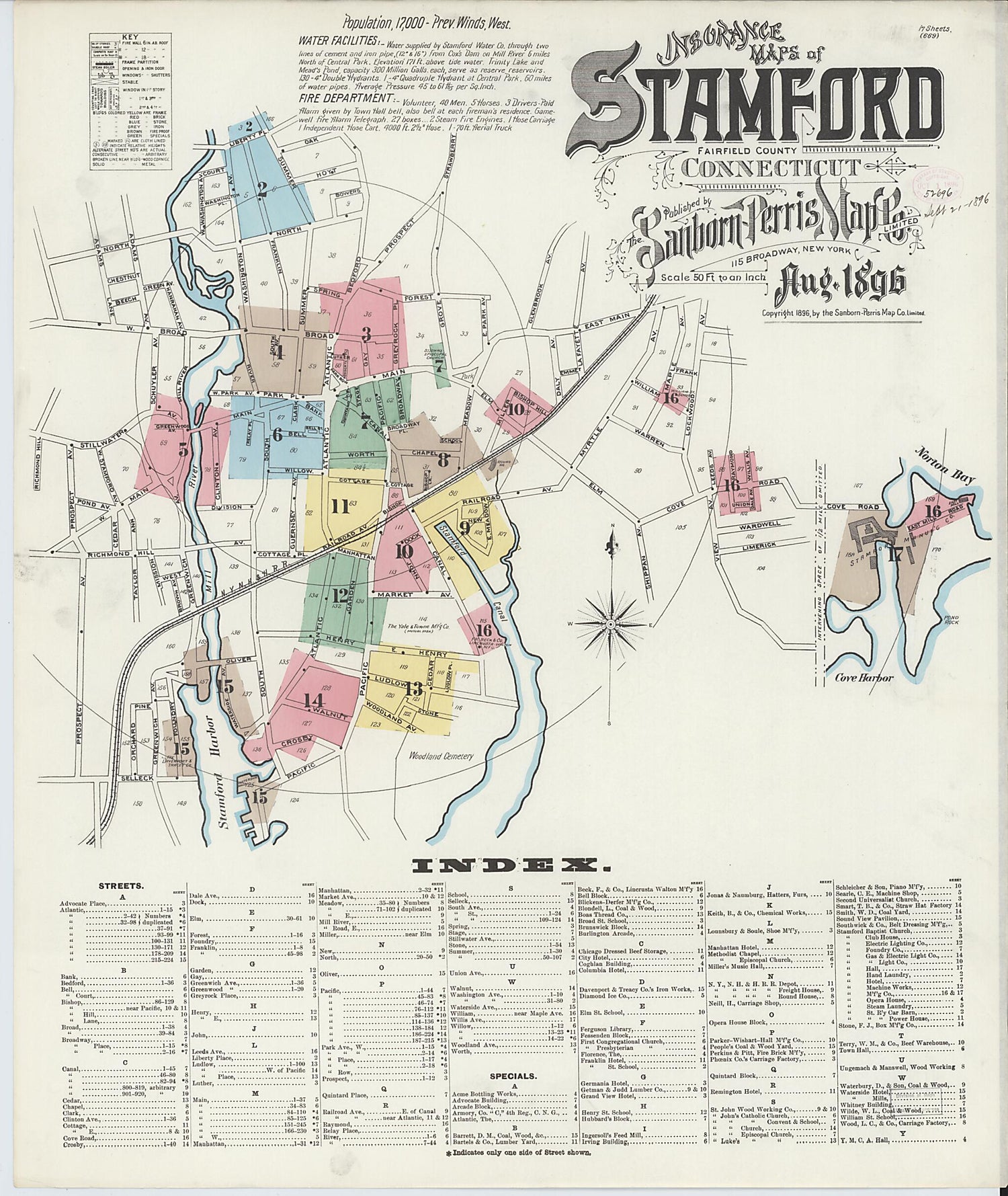 This old map of Stamford, Fairfield County, Connecticut was created by Sanborn Map Company in 1896