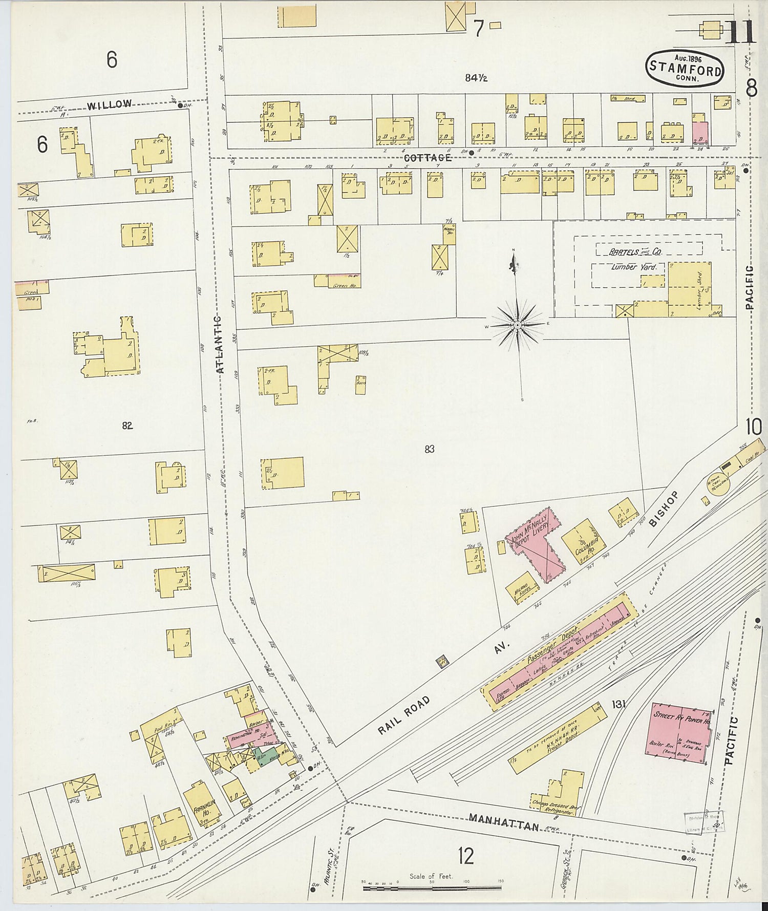 This old map of Stamford, Fairfield County, Connecticut was created by Sanborn Map Company in 1896