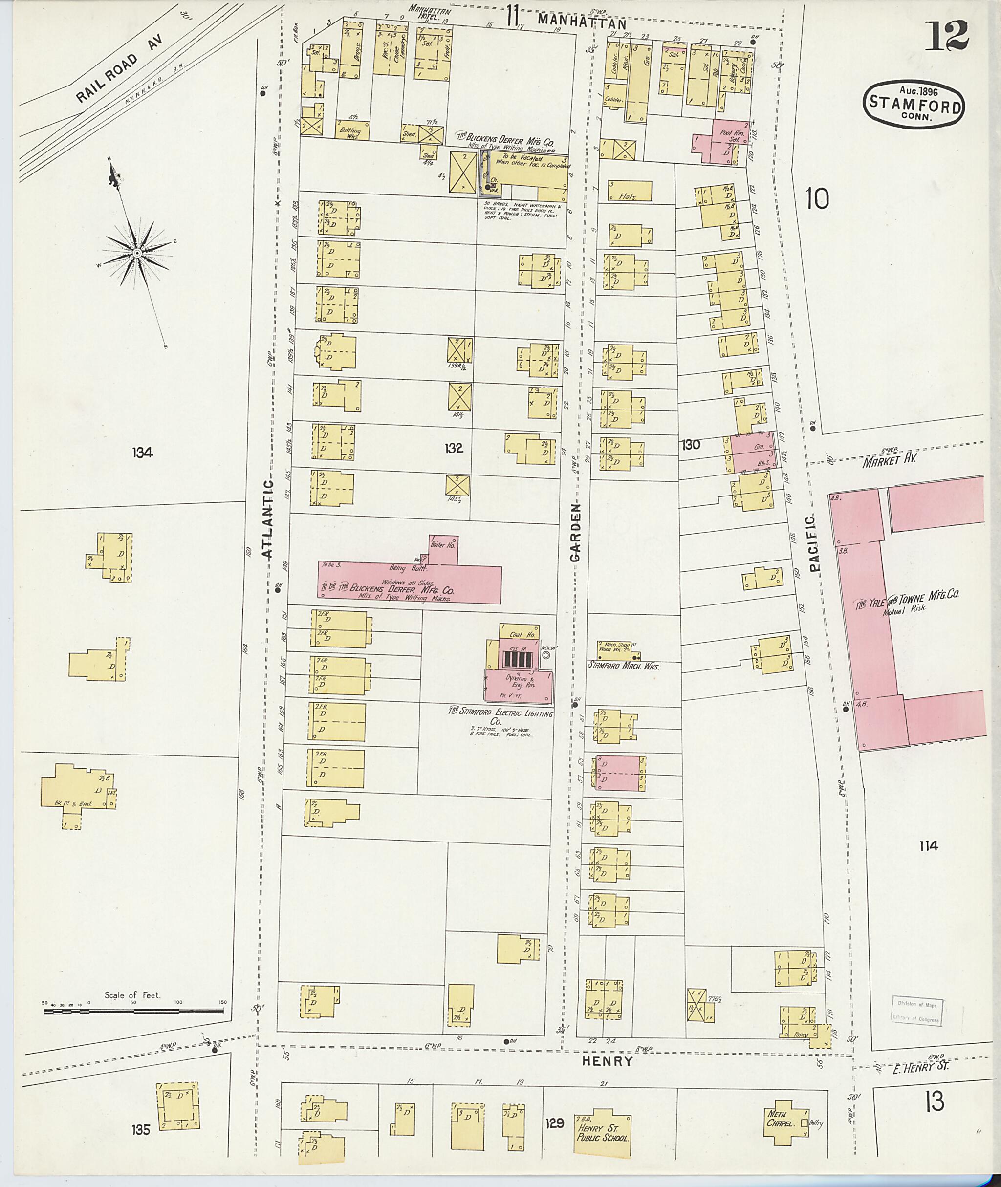 This old map of Stamford, Fairfield County, Connecticut was created by Sanborn Map Company in 1896