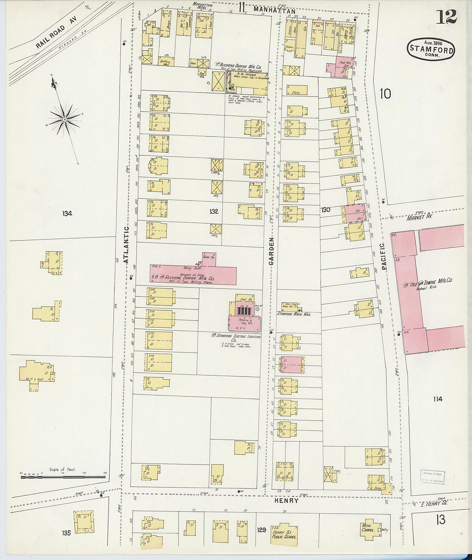 This old map of Stamford, Fairfield County, Connecticut was created by Sanborn Map Company in 1896