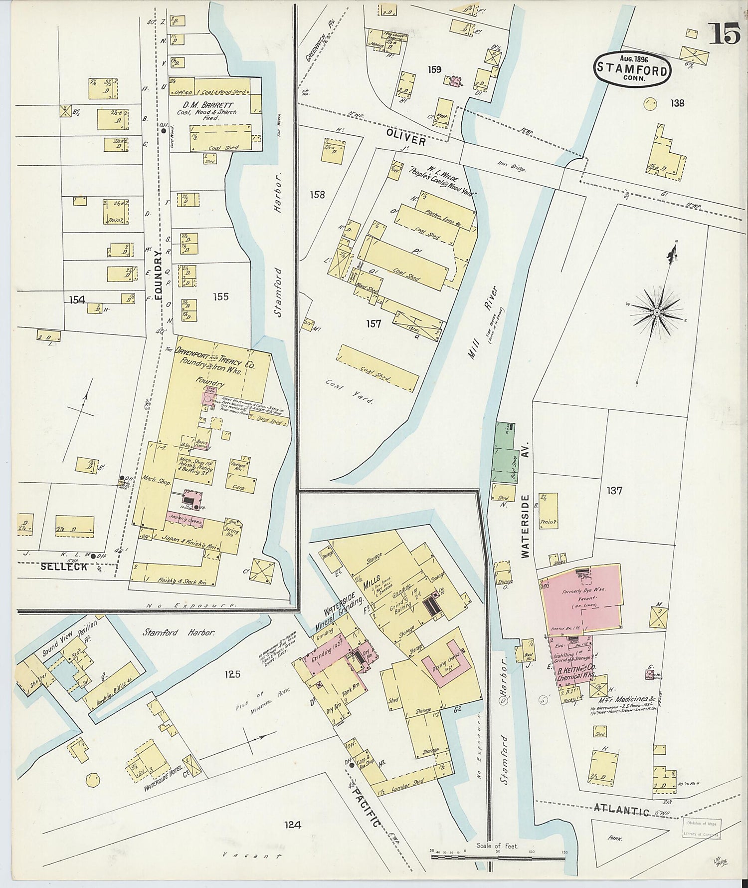 This old map of Stamford, Fairfield County, Connecticut was created by Sanborn Map Company in 1896