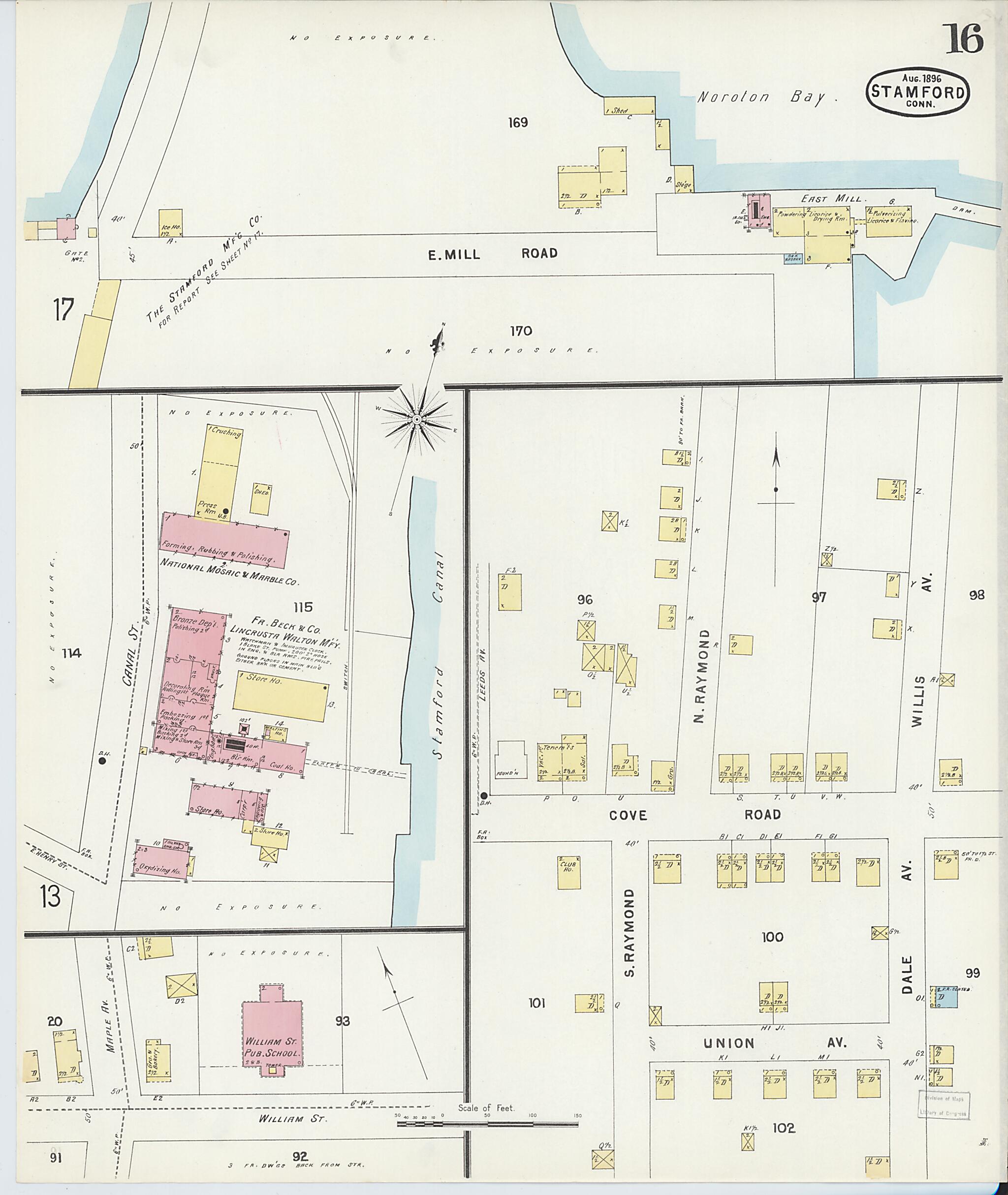 This old map of Stamford, Fairfield County, Connecticut was created by Sanborn Map Company in 1896