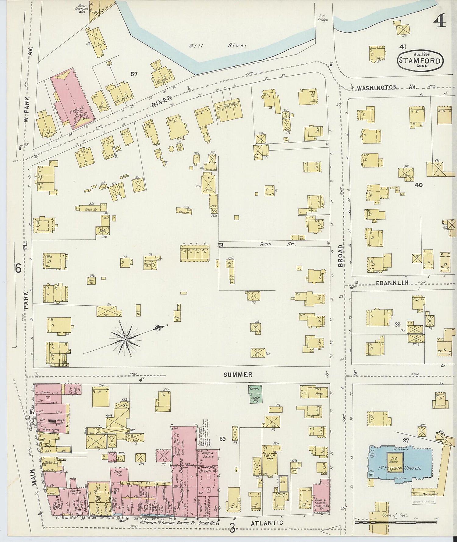 This old map of Stamford, Fairfield County, Connecticut was created by Sanborn Map Company in 1896