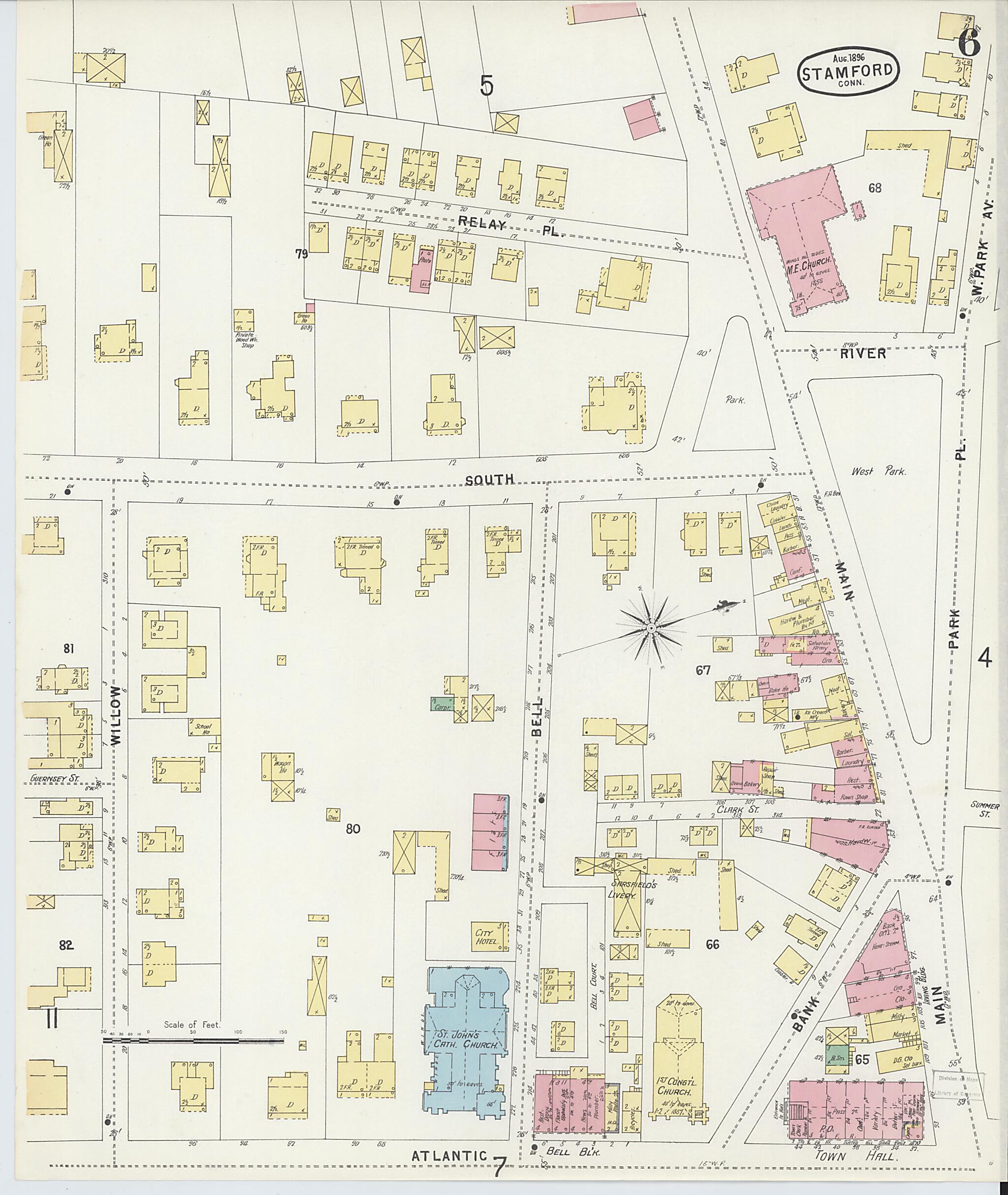 This old map of Stamford, Fairfield County, Connecticut was created by Sanborn Map Company in 1896