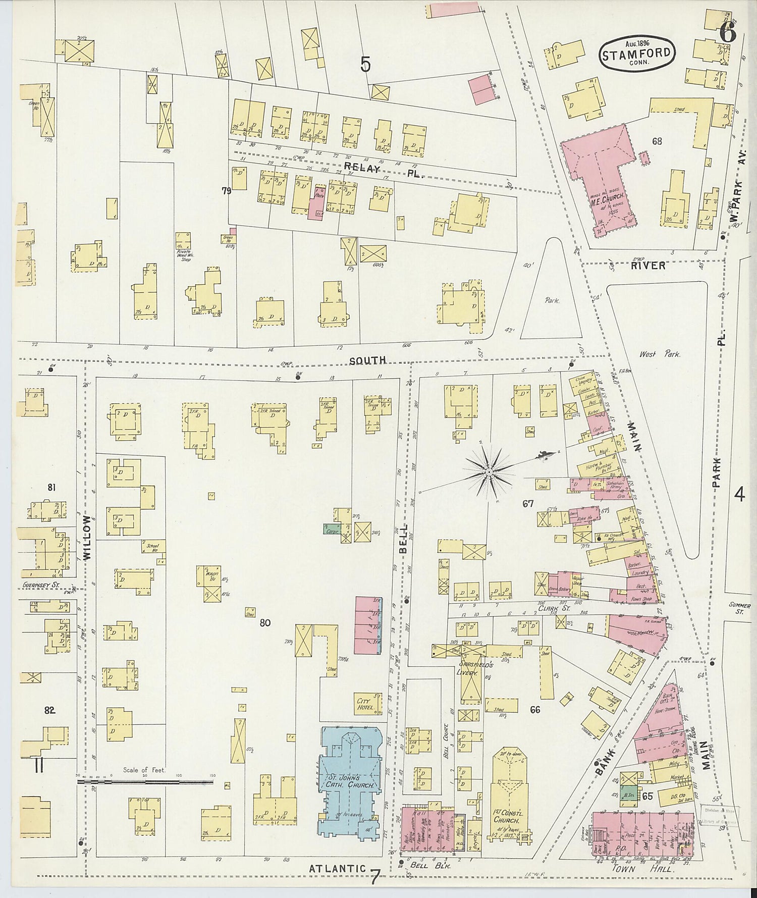 This old map of Stamford, Fairfield County, Connecticut was created by Sanborn Map Company in 1896