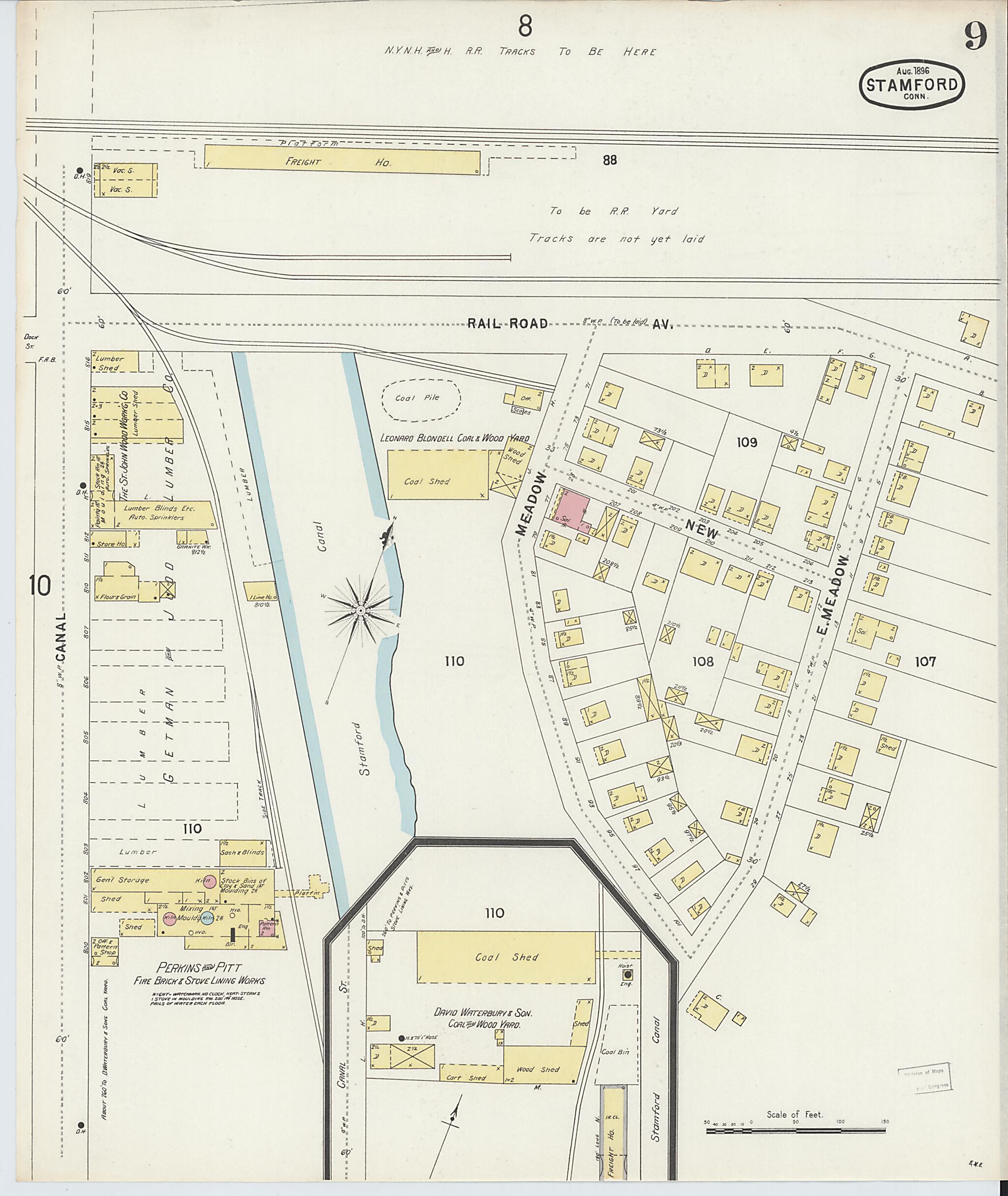 This old map of Stamford, Fairfield County, Connecticut was created by Sanborn Map Company in 1896