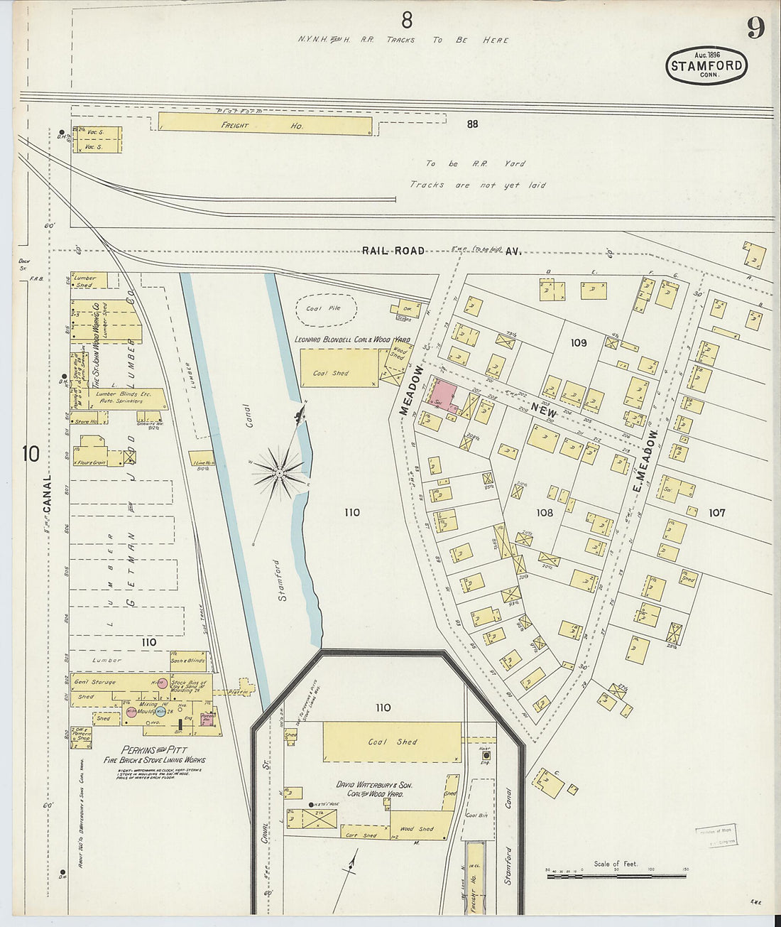 This old map of Stamford, Fairfield County, Connecticut was created by Sanborn Map Company in 1896