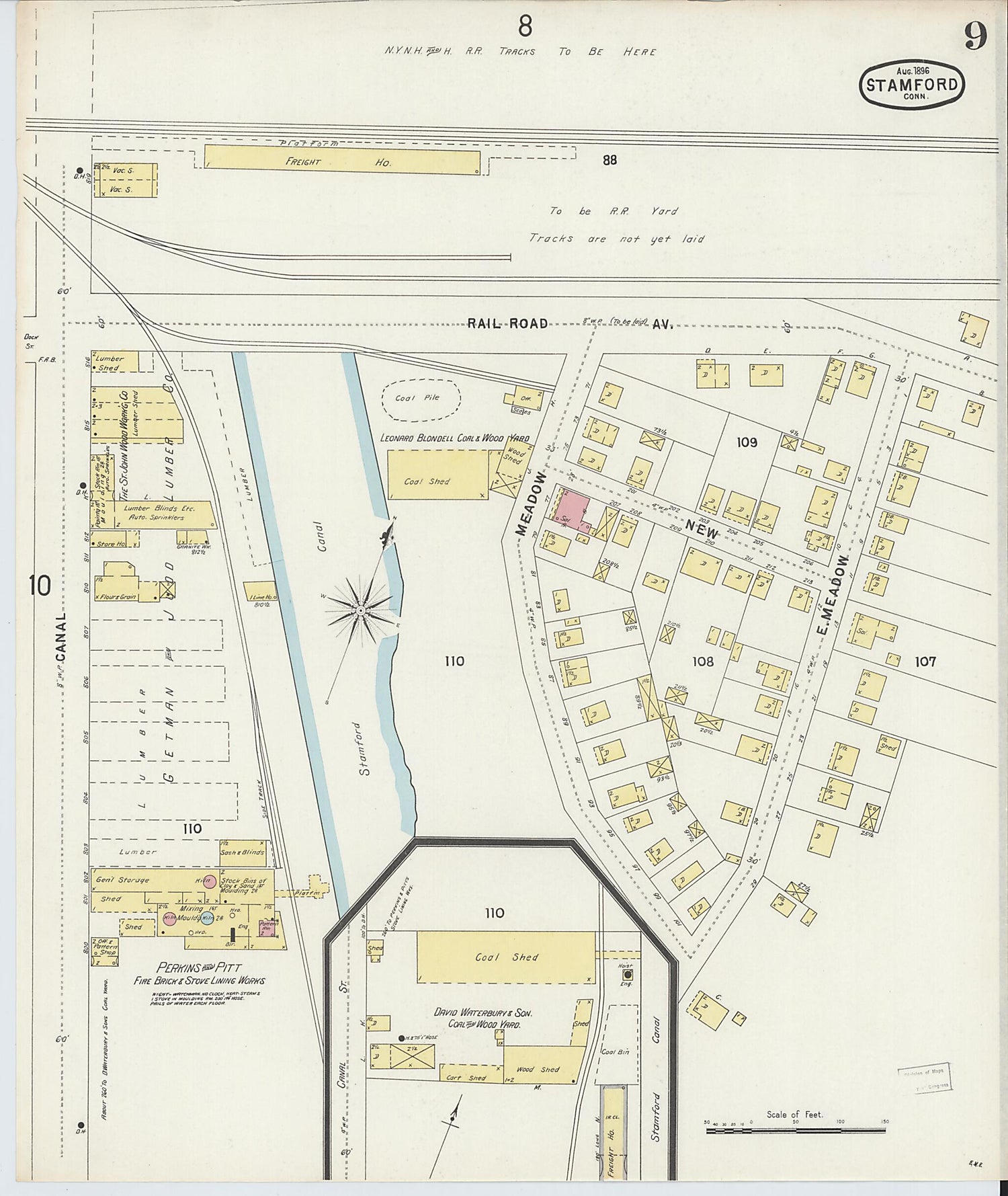 This old map of Stamford, Fairfield County, Connecticut was created by Sanborn Map Company in 1896