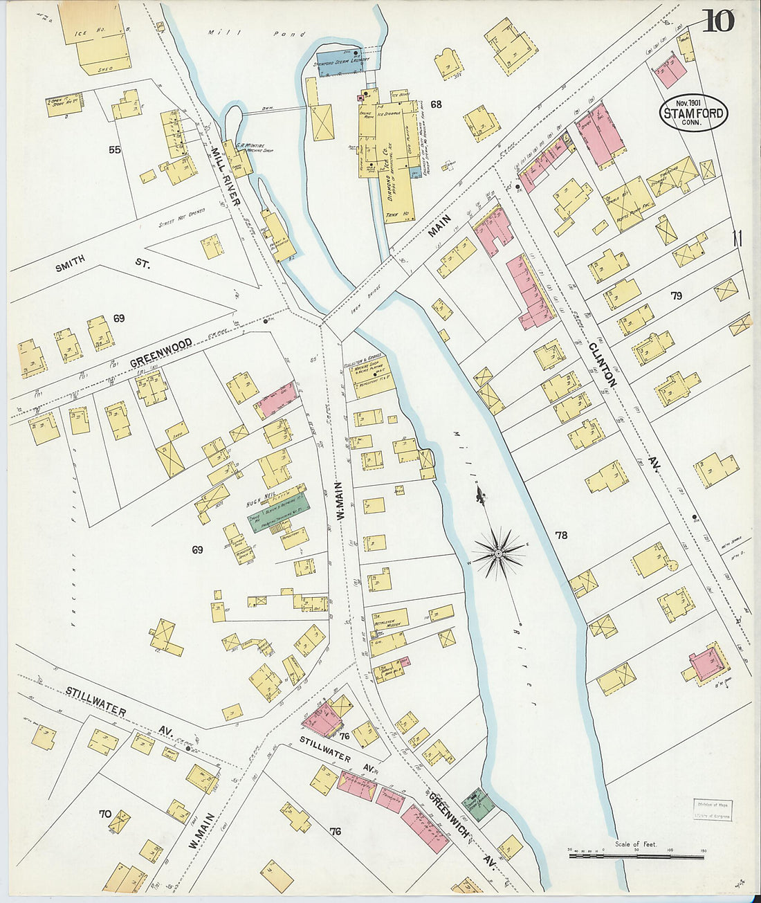 This old map of Stamford, Fairfield County, Connecticut was created by Sanborn Map Company in 1901
