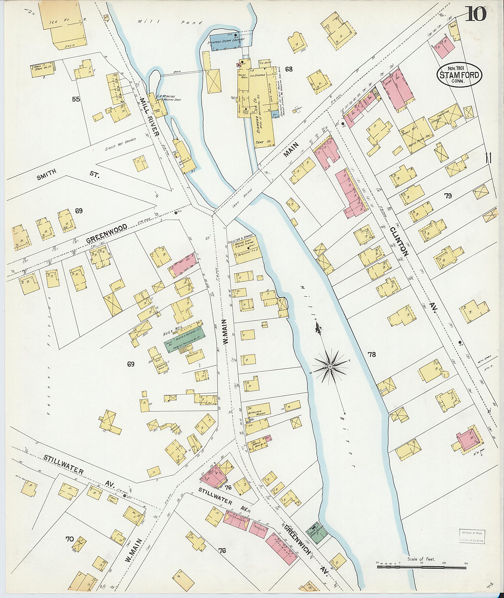This old map of Stamford, Fairfield County, Connecticut was created by Sanborn Map Company in 1901